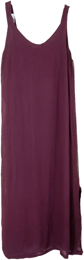 00's Sleeveless V-Neck Maroon Midi Dress by Sterling Styles