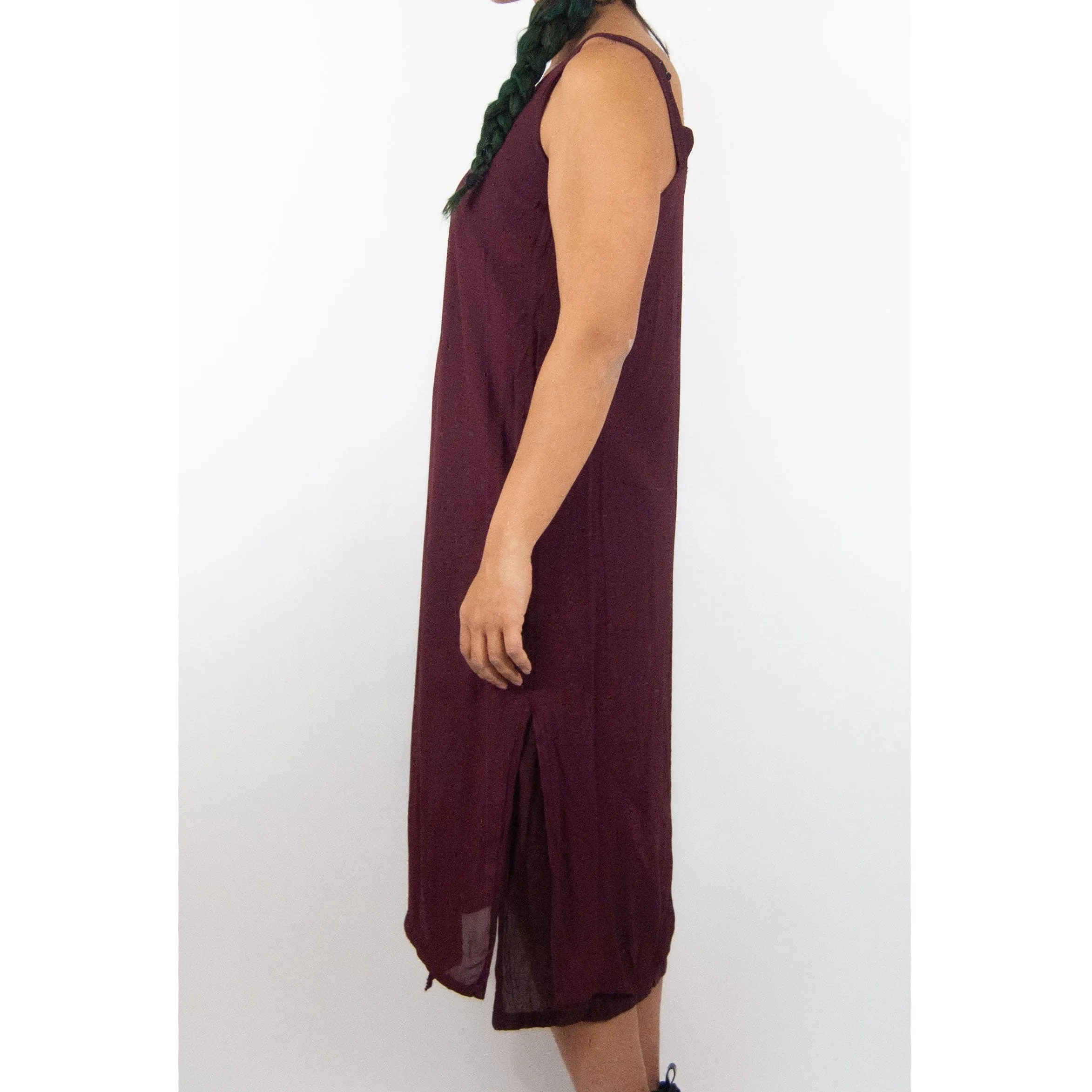 00's Sleeveless V-Neck Maroon Midi Dress by Sterling Styles