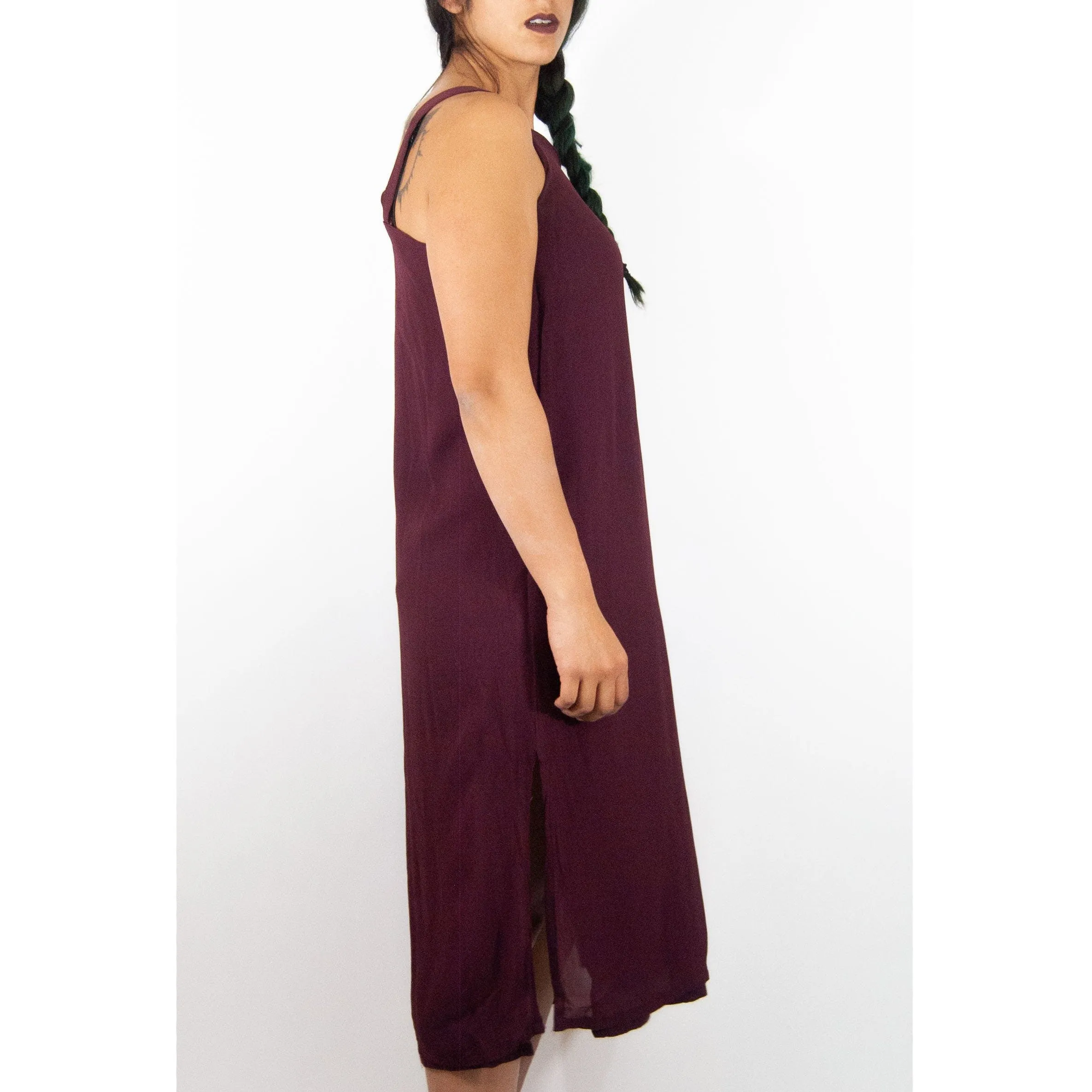 00's Sleeveless V-Neck Maroon Midi Dress by Sterling Styles