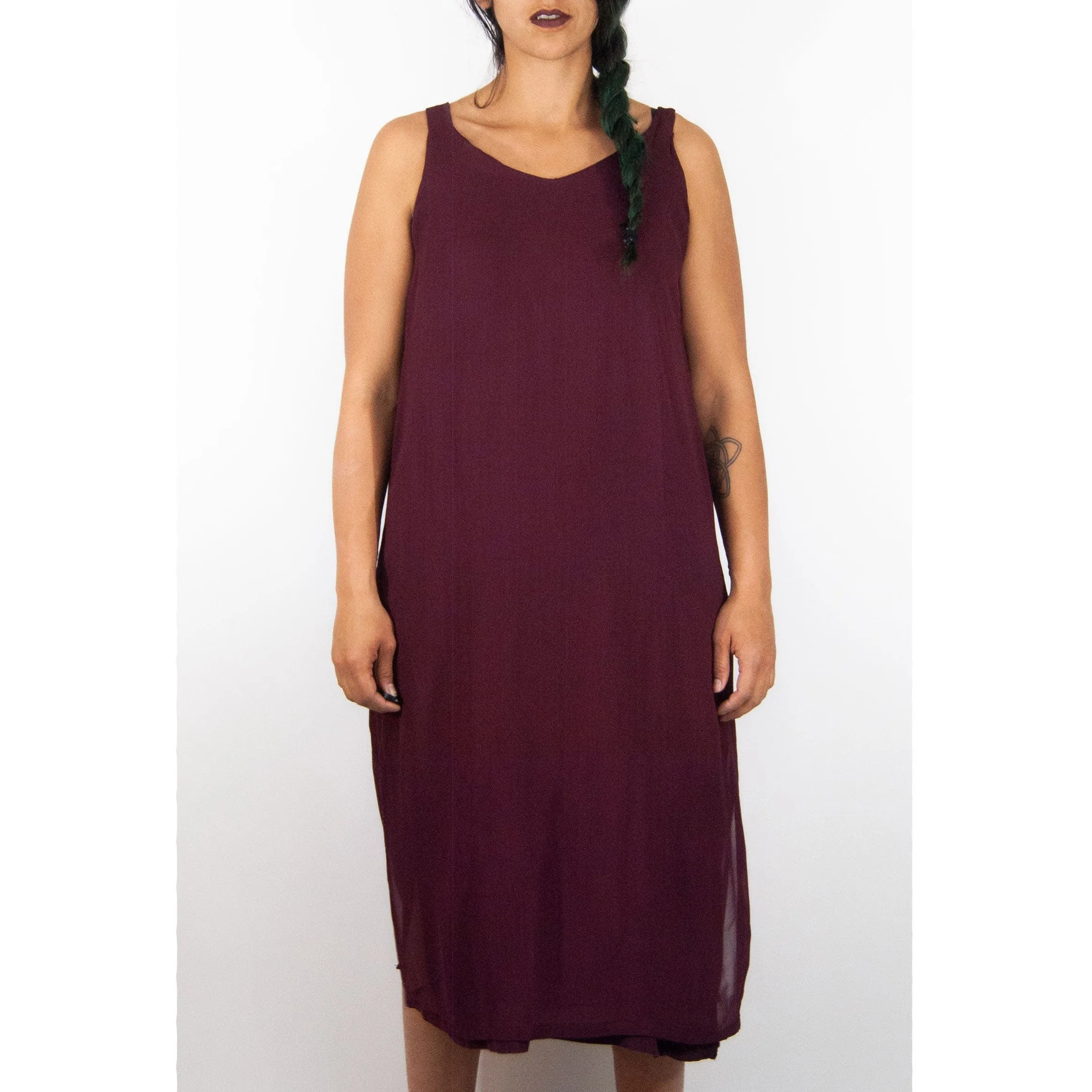 00's Sleeveless V-Neck Maroon Midi Dress by Sterling Styles