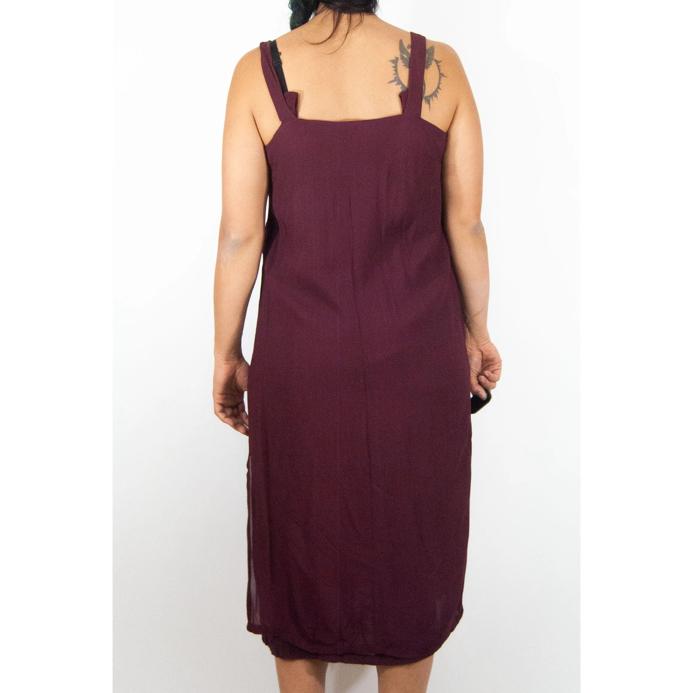 00's Sleeveless V-Neck Maroon Midi Dress by Sterling Styles