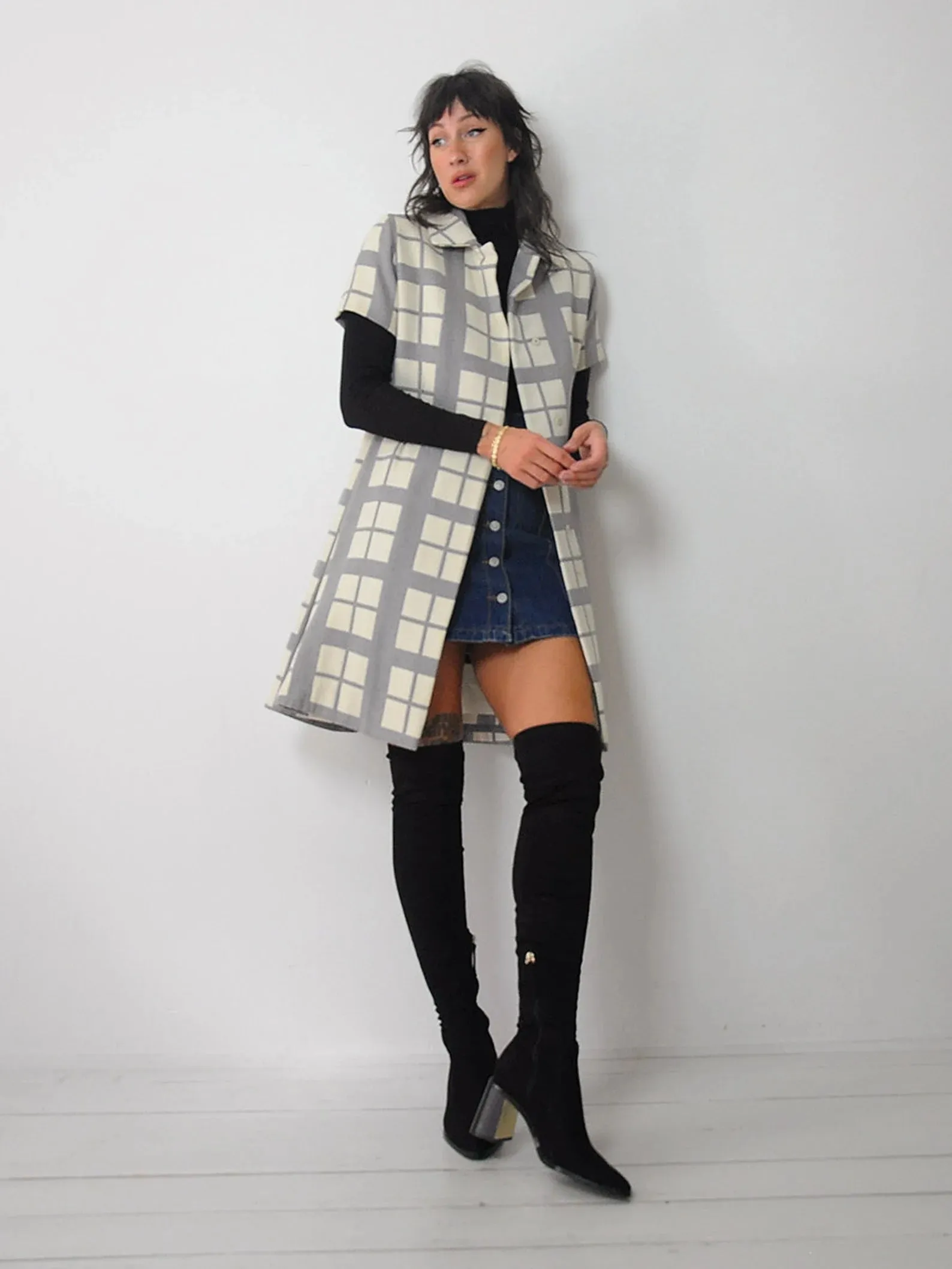 1960's Windowpane Plaid Coat