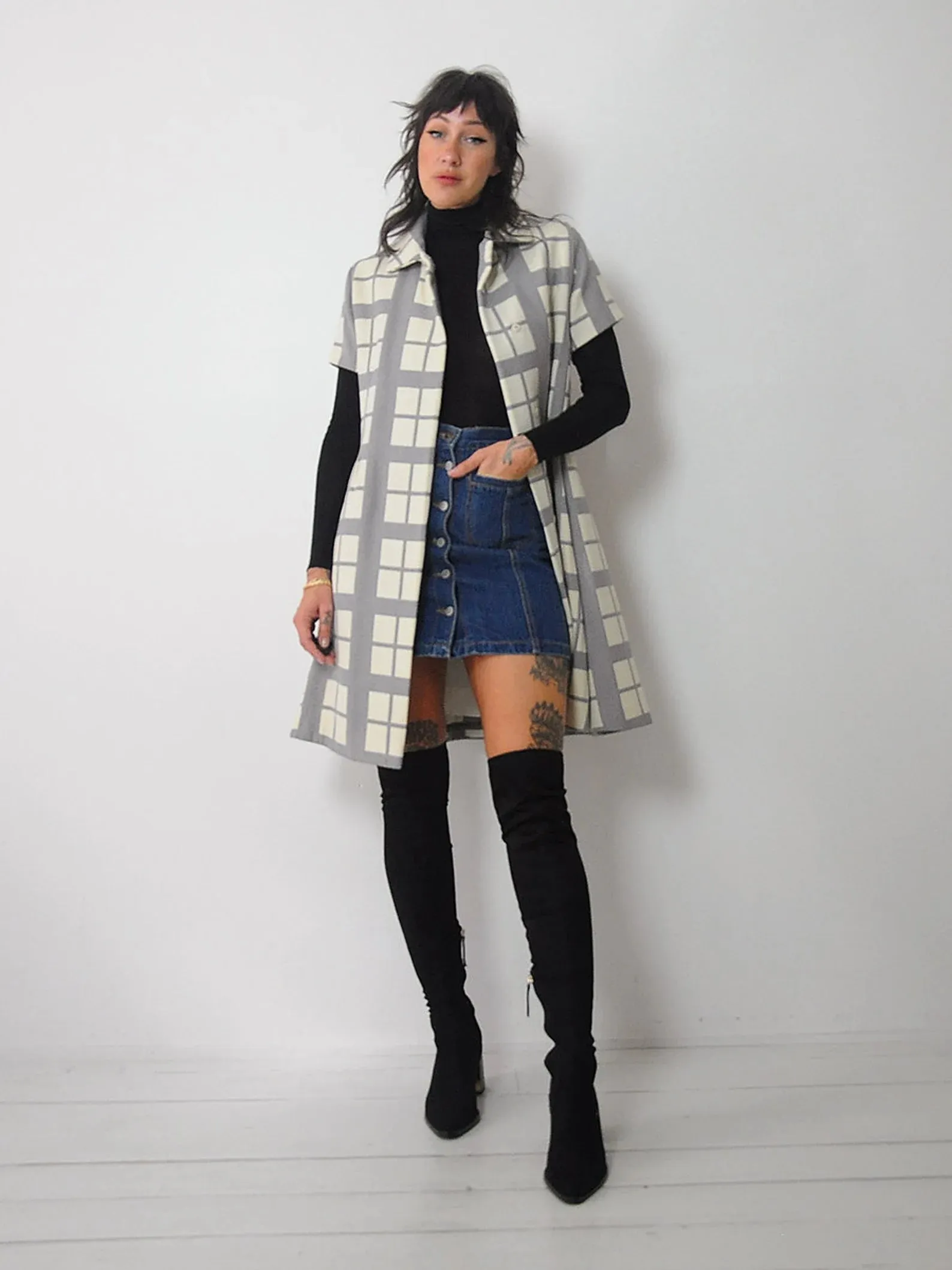 1960's Windowpane Plaid Coat