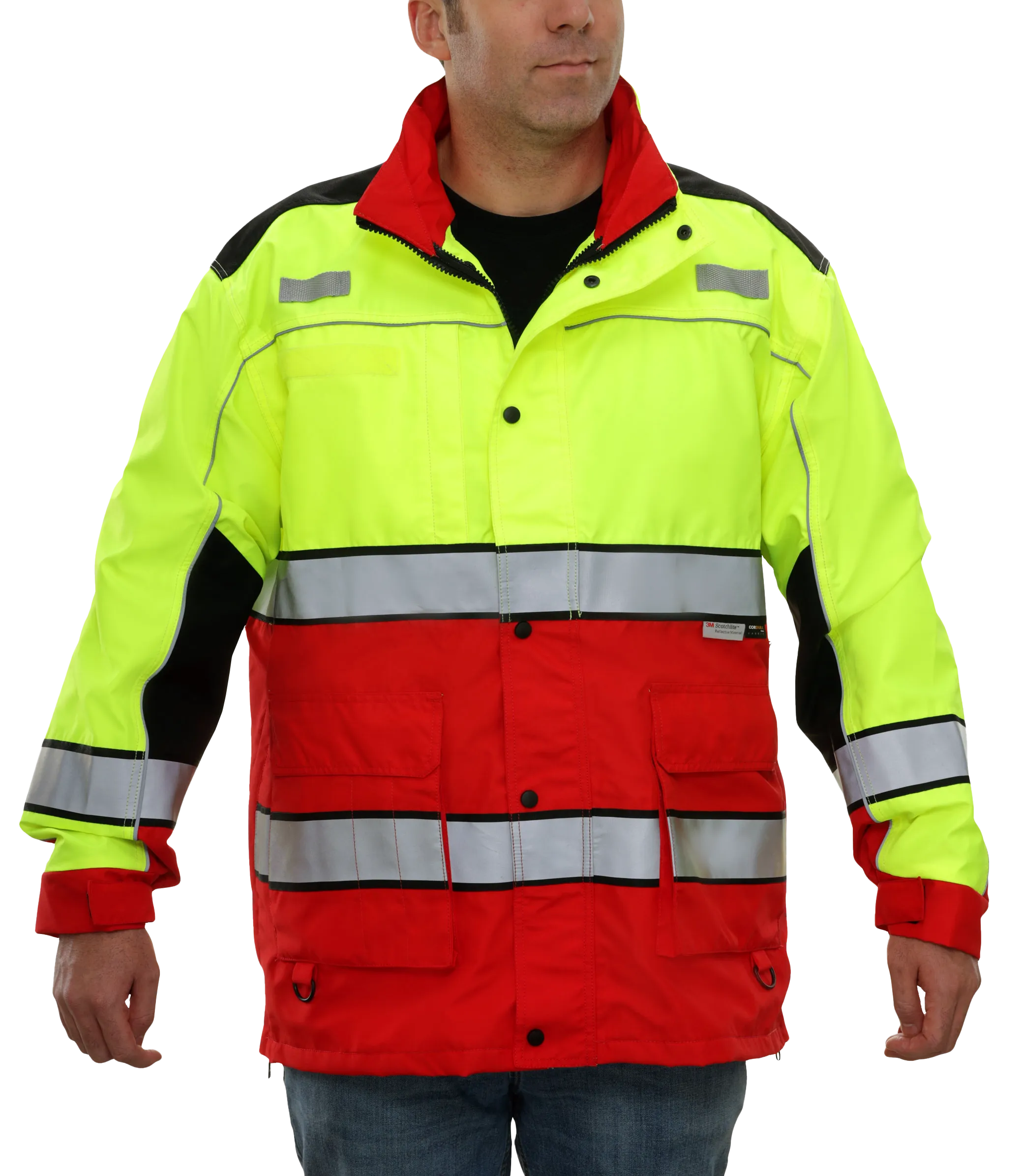 461STLR Safety Jacket: Hi-Vis Responder Parka: Waterproof: 2-Tone Lime & Red