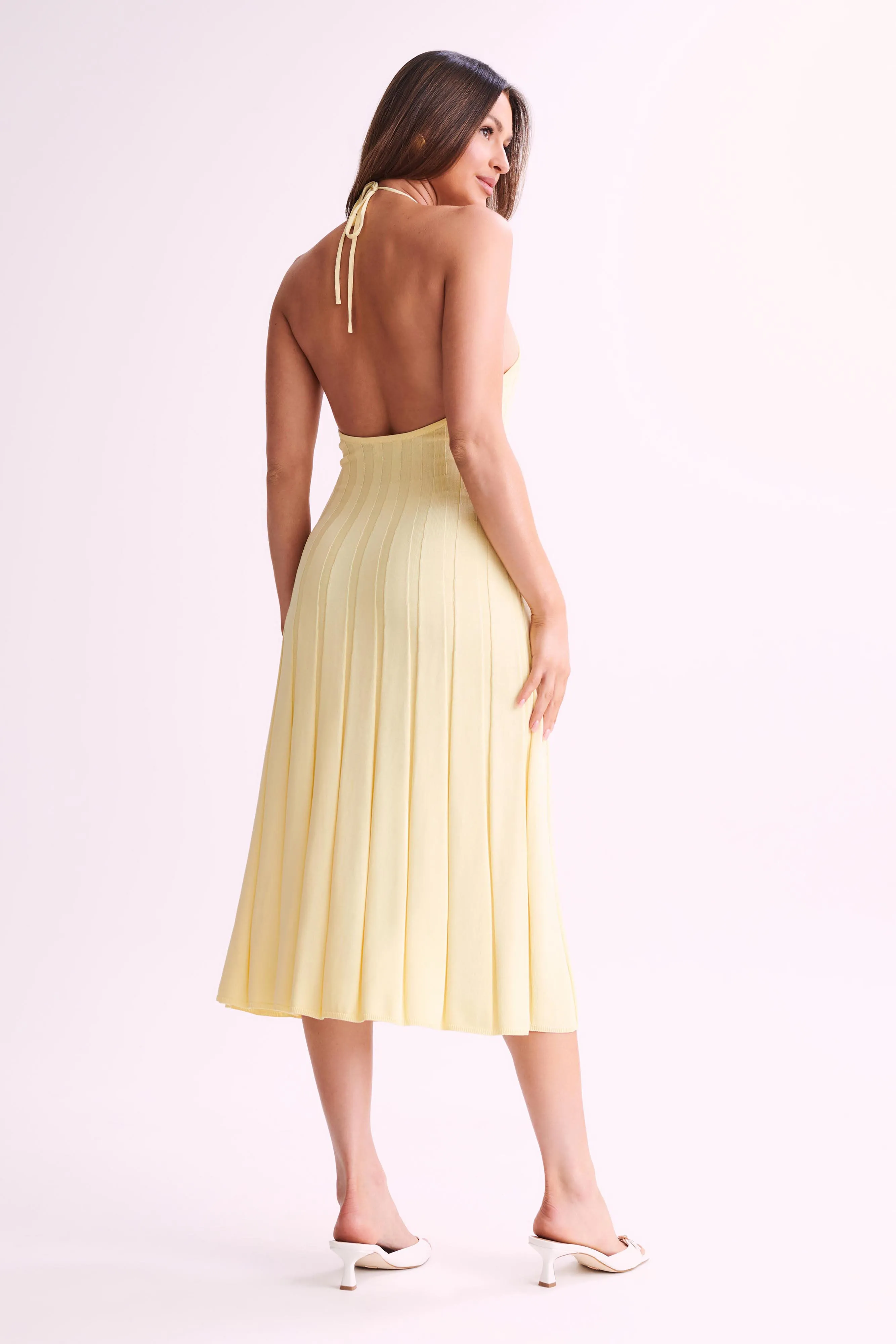 Adrienne Halter Neck Midi Dress - Lemon