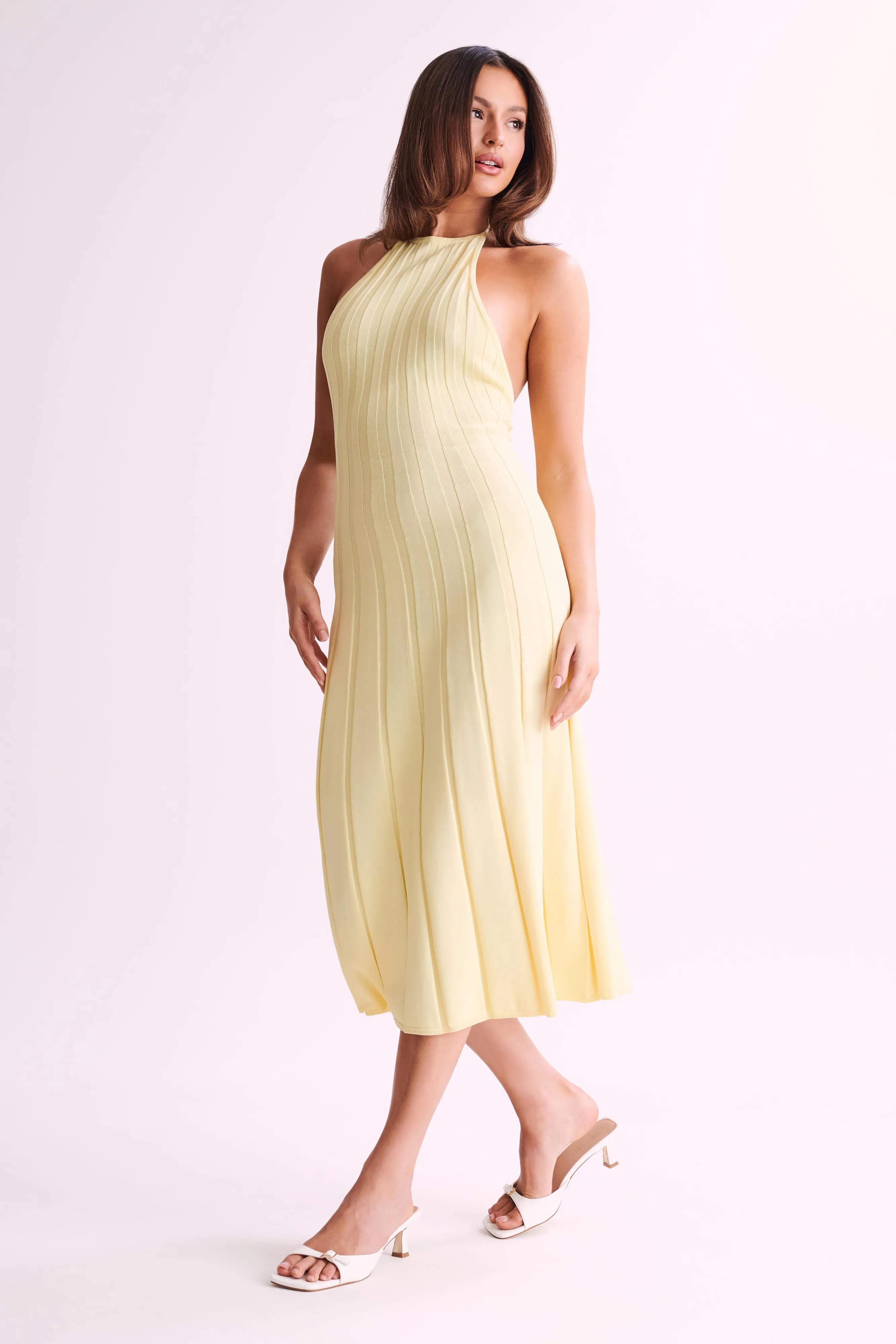 Adrienne Halter Neck Midi Dress - Lemon