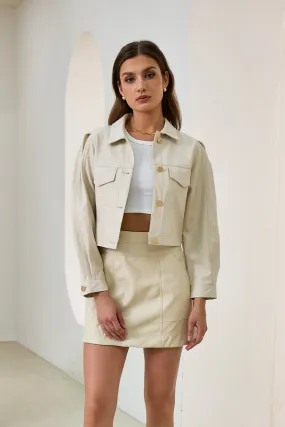 Aston Beige Cropped Faux Leather Jacket