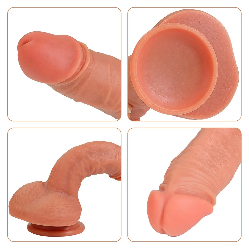 B22 Realistic Dual Density Liquid Silicone Suction Cup Dildo with Balls 7.9 Inch