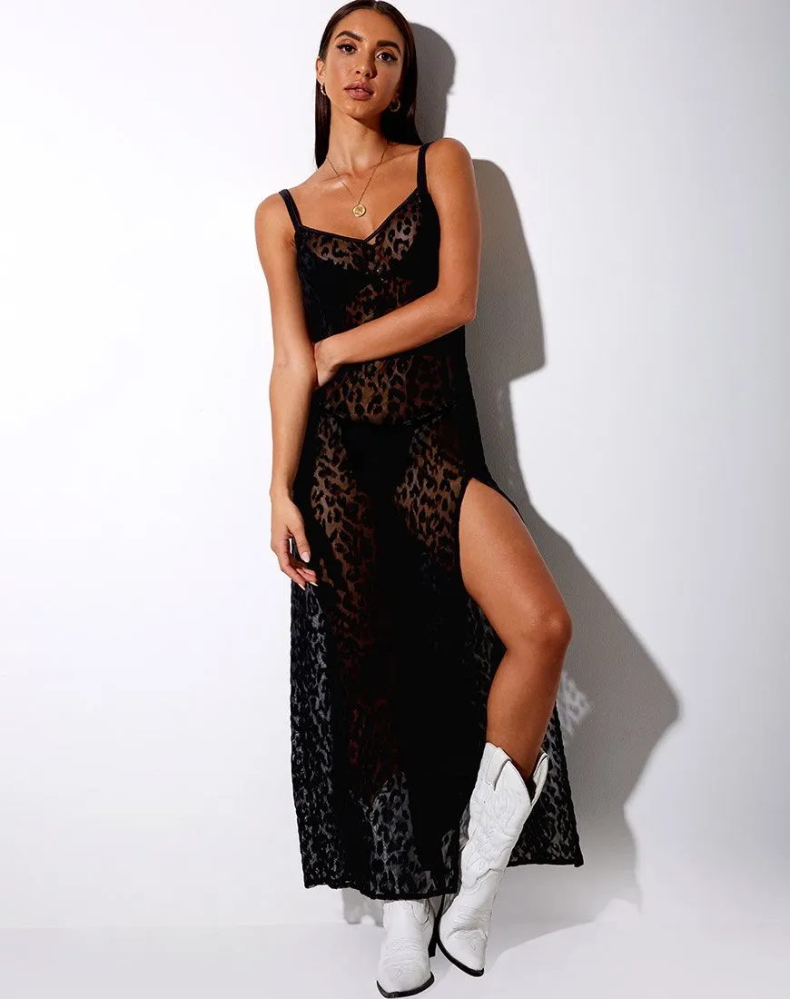 Batis Maxi Dress in Animal Black Net