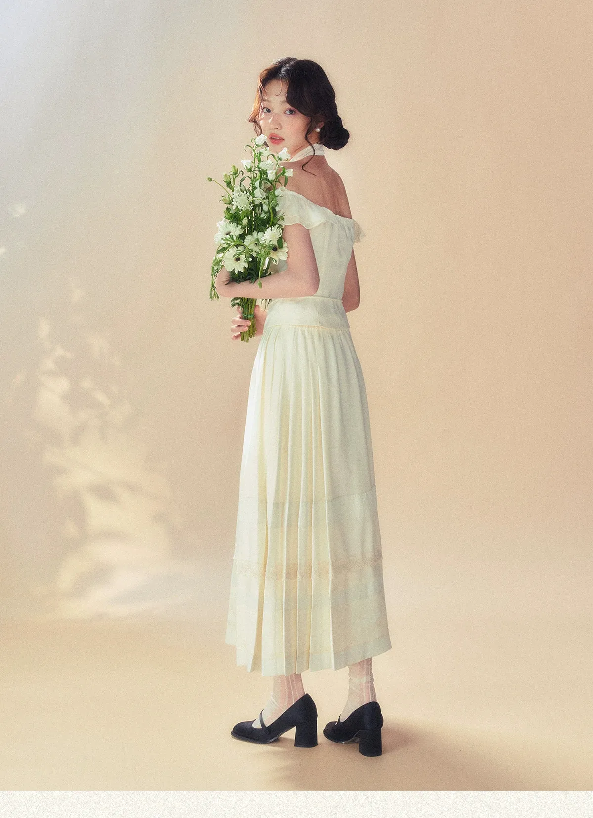 Beige Vintage Pleated Skirt