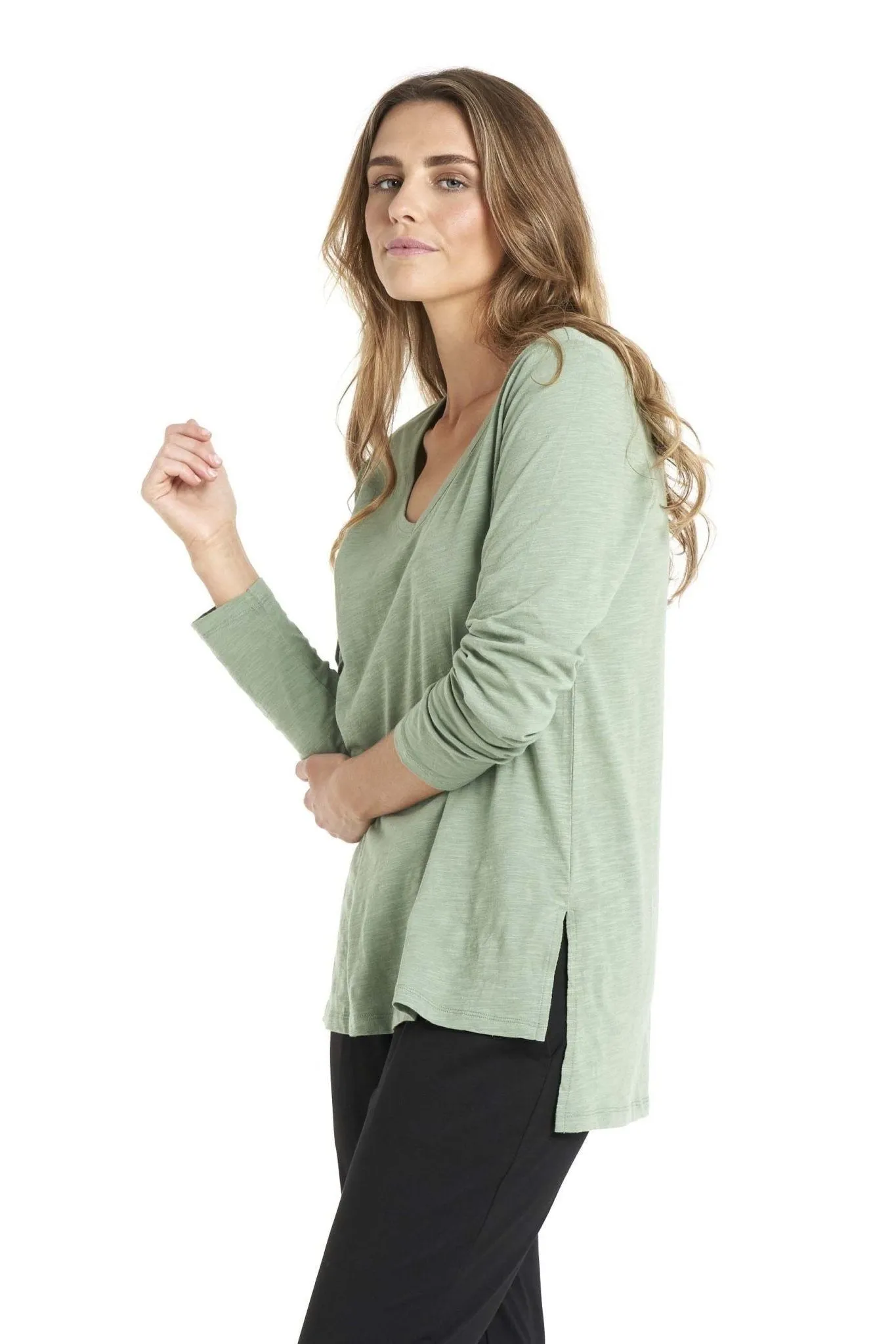 Betty Basics Bonnie Long Sleeve Top in Celadon