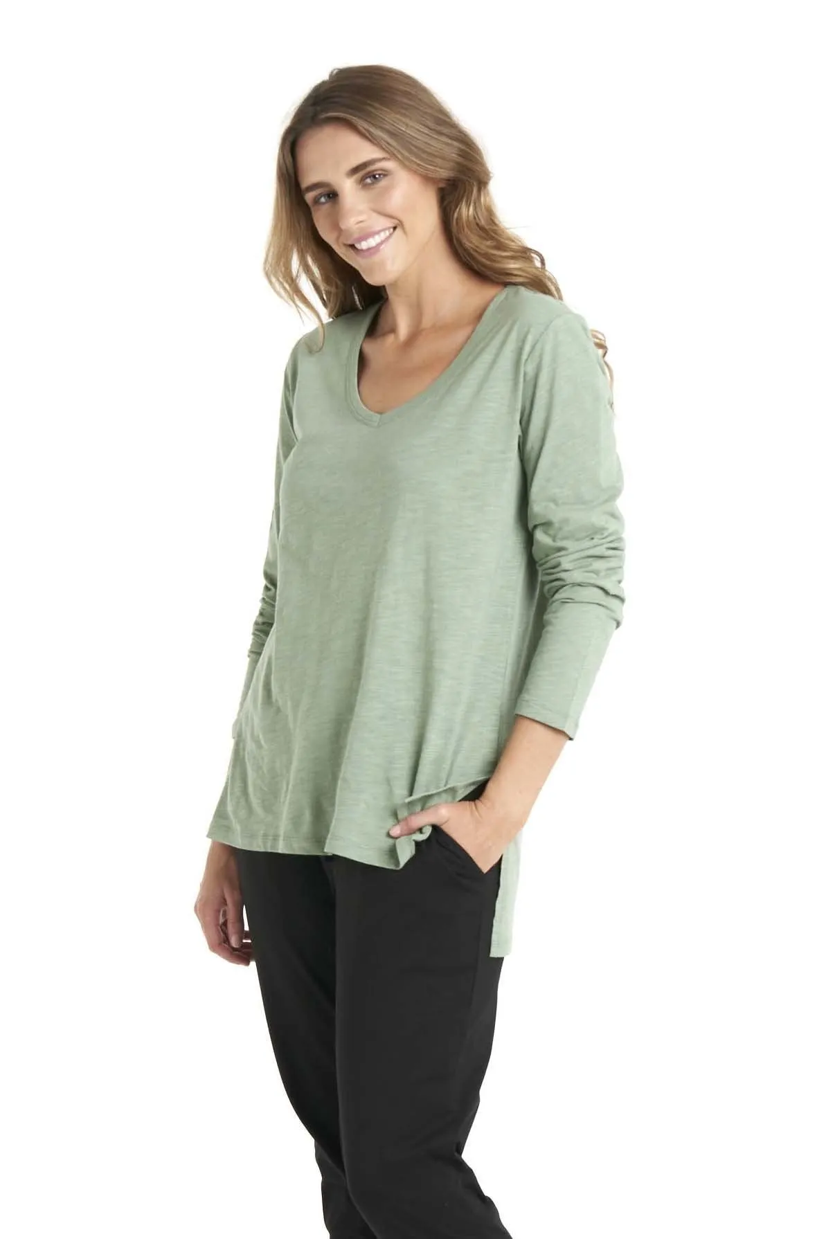 Betty Basics Bonnie Long Sleeve Top in Celadon