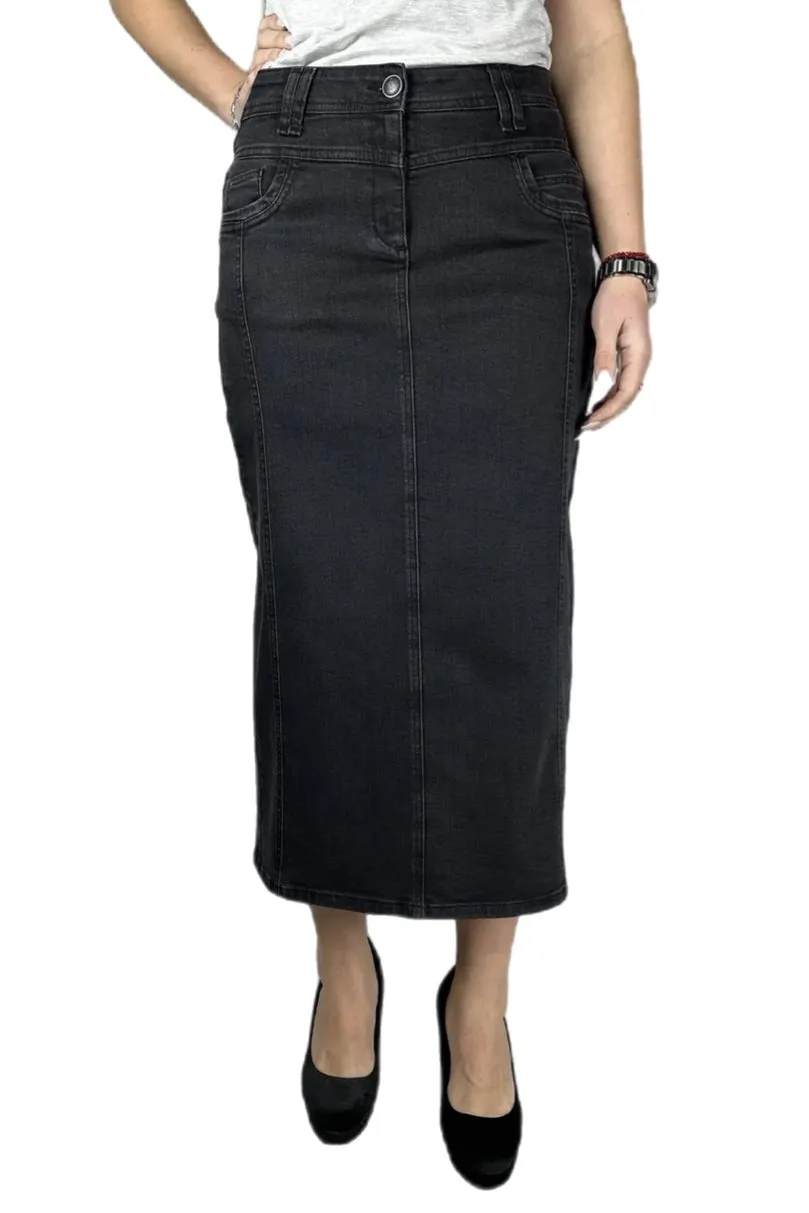 Black Denim Maxi Skirt 212-58H