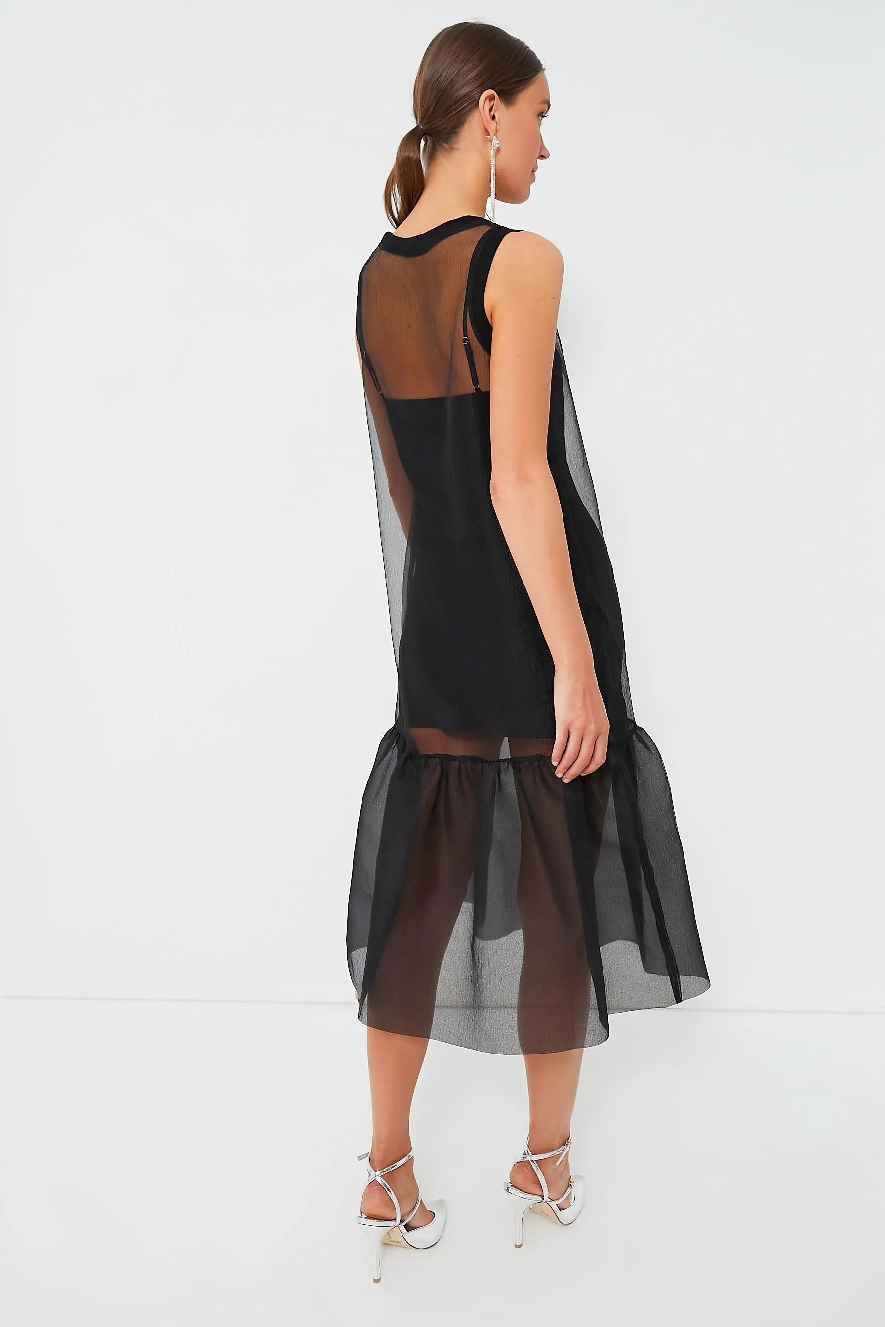 Black Midi Organza Ribbed Dress