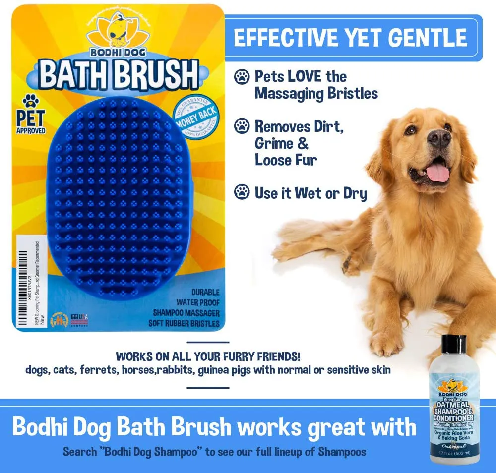 Bodhi Dog New Grooming Pet Shampoo Brush | Soothing Massage Rubber Bristles Curry Comb for Dogs & Cats Washing | Professional Quality