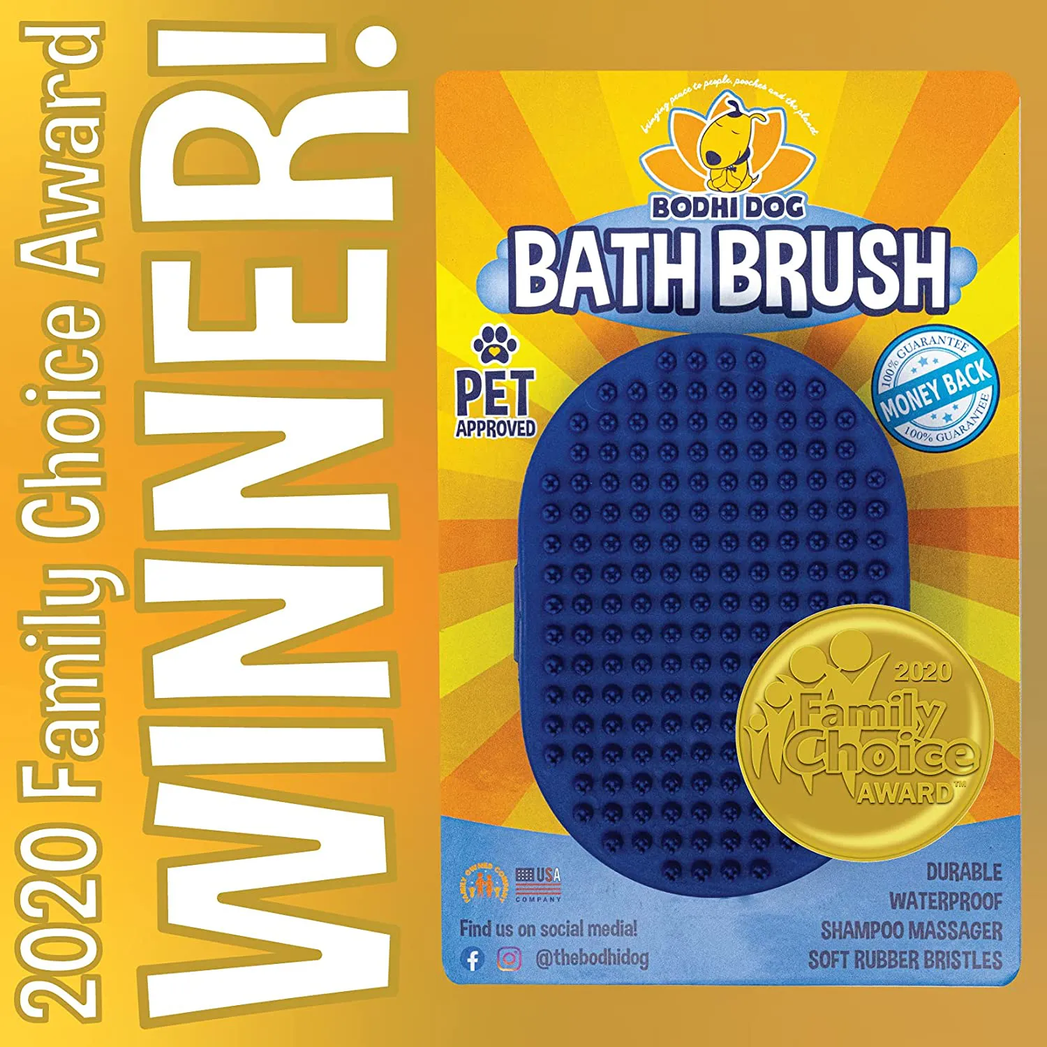 Bodhi Dog New Grooming Pet Shampoo Brush | Soothing Massage Rubber Bristles Curry Comb for Dogs & Cats Washing | Professional Quality