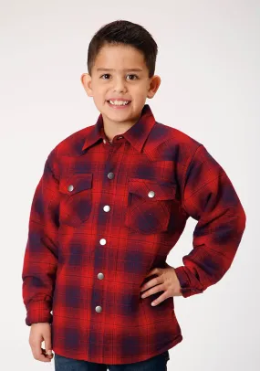 BOYS LONG SLEEVE SNAP CRANBERRY PLAID WESTERN SHIRT JACKET