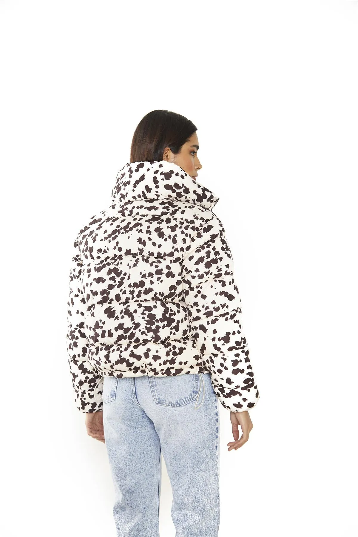 Brown-Abstract Nylon Puffer-Jacket