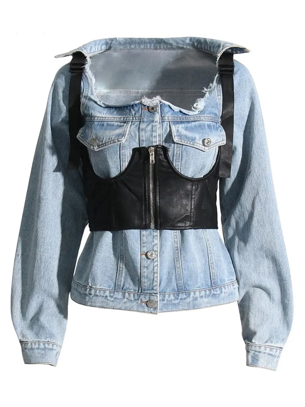 Calyssa Streetwear Spliced Button Denim Jacket