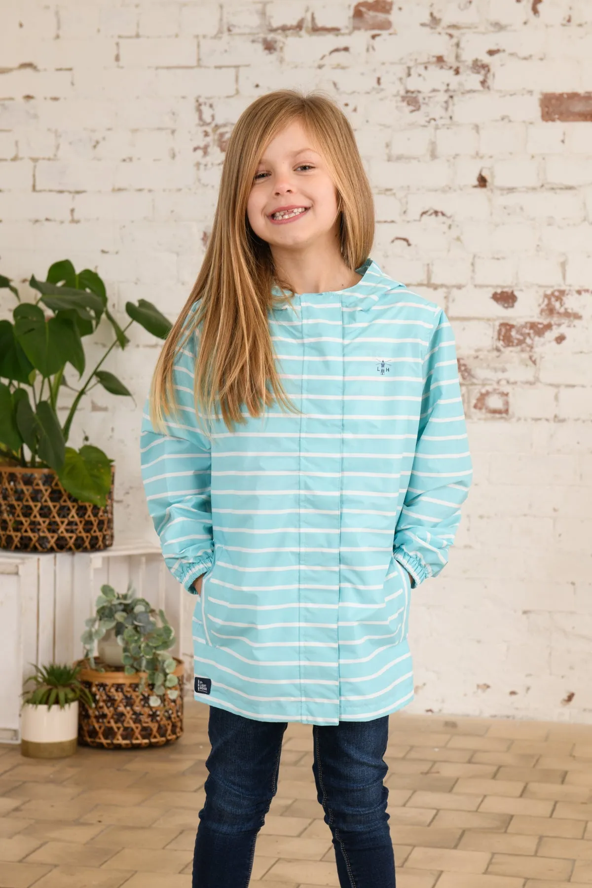 Cara Kids Rain Parka - Soft Turquoise Stripe