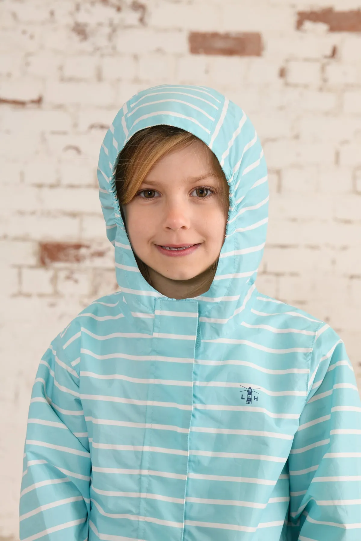 Cara Kids Rain Parka - Soft Turquoise Stripe