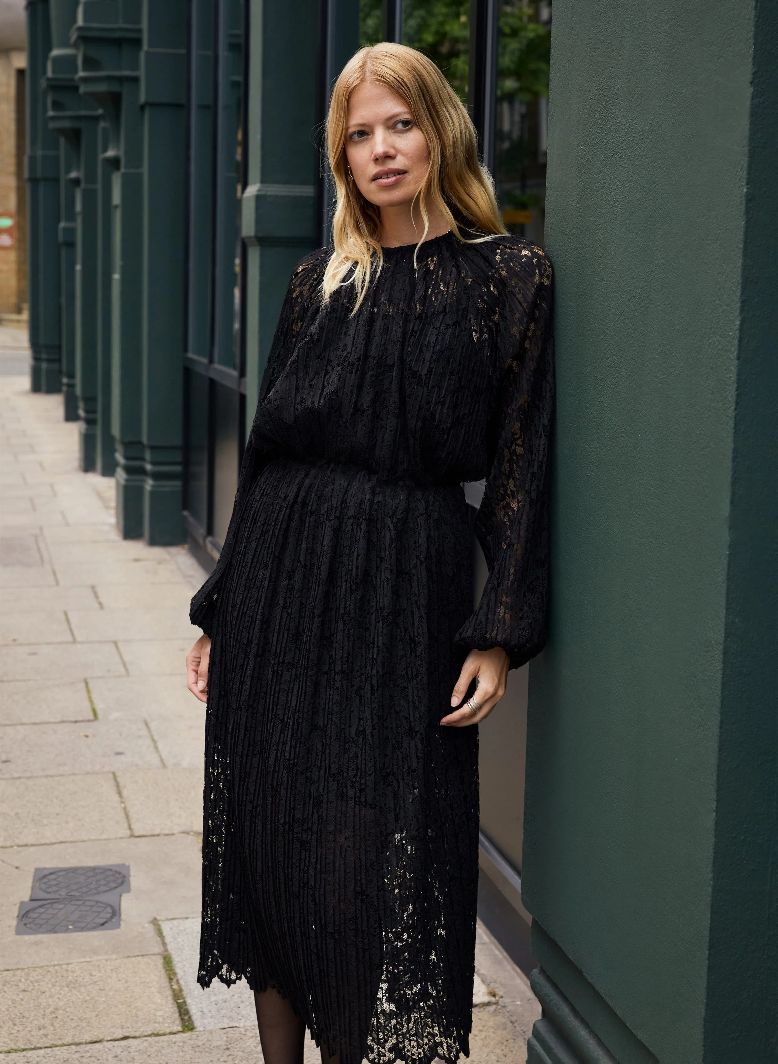 Caro Recycled Lace Midi Dress | Caviar Black