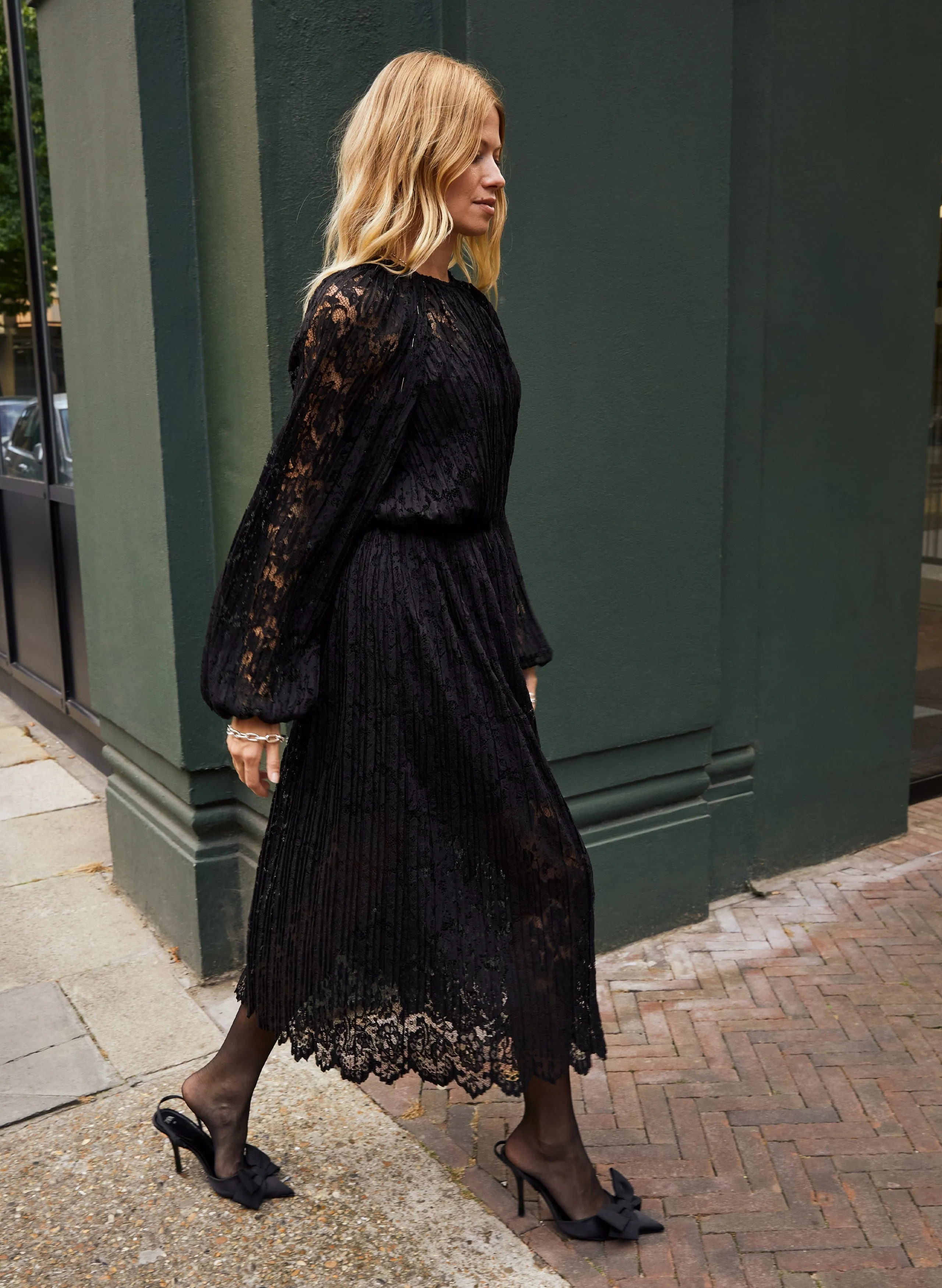 Caro Recycled Lace Midi Dress | Caviar Black