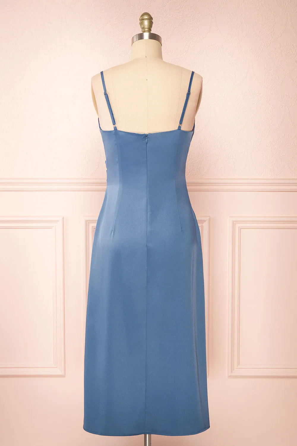 Chloe Blue | Cowl Neck Satin Midi Slip Dress