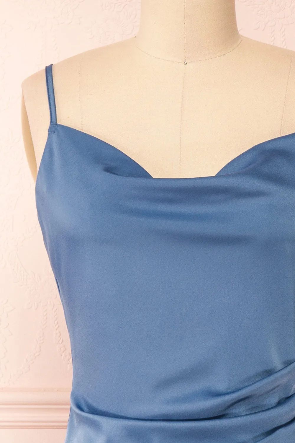 Chloe Blue | Cowl Neck Satin Midi Slip Dress