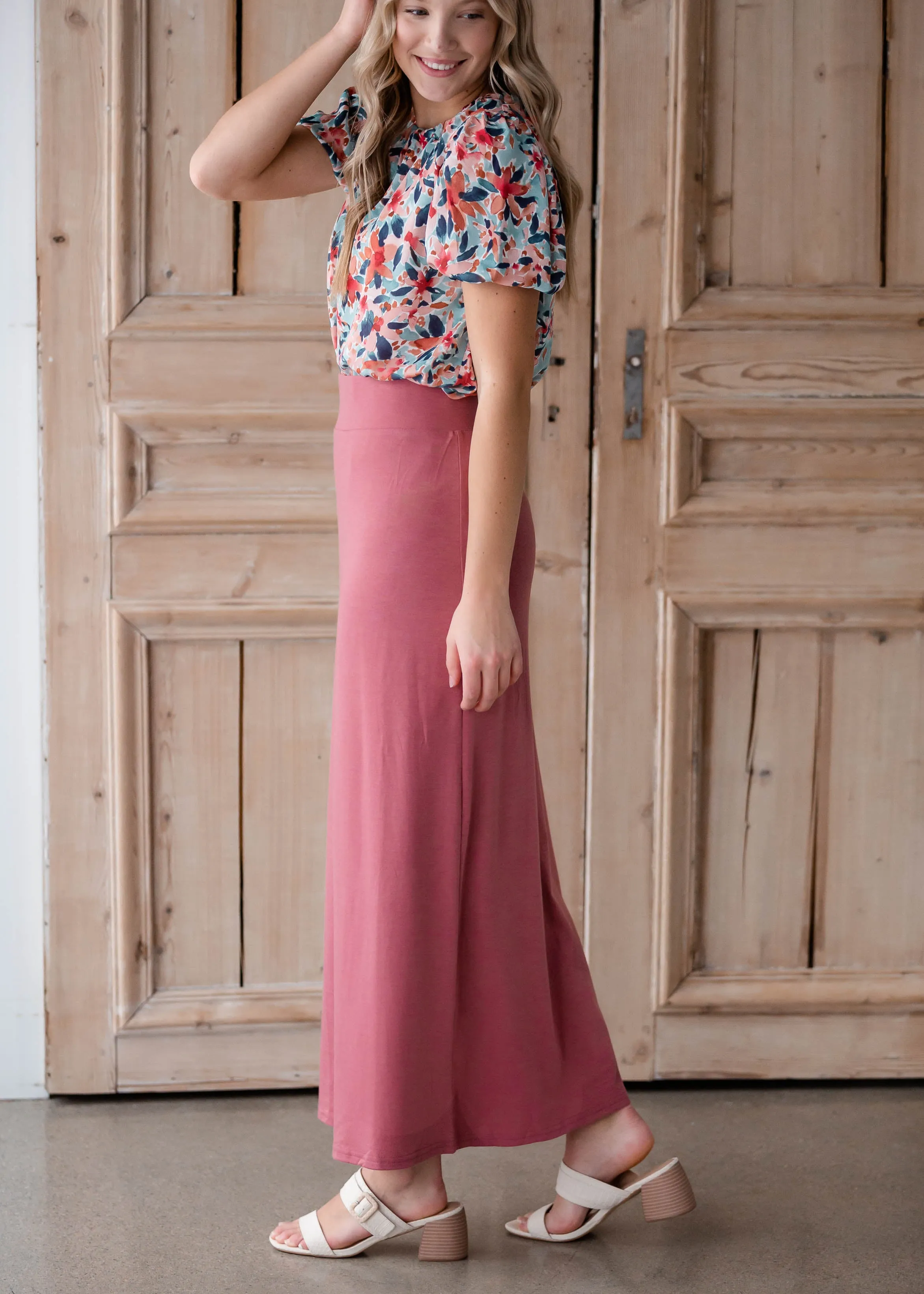 Clarise Dusty Rose Premium Knit Maxi Skirt - FINAL SALE