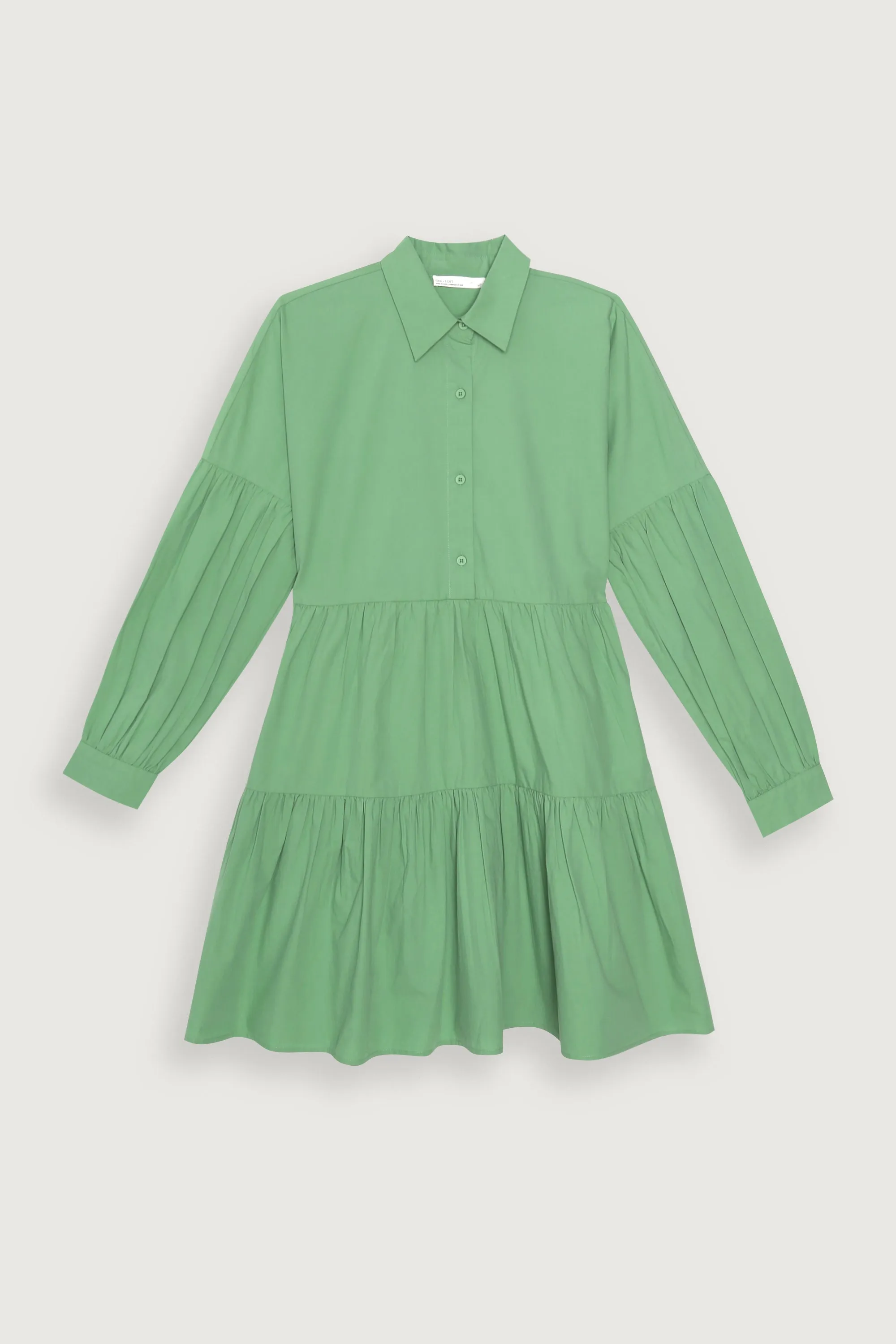 COLLARED BUTTON FRONT TIERED DRESS