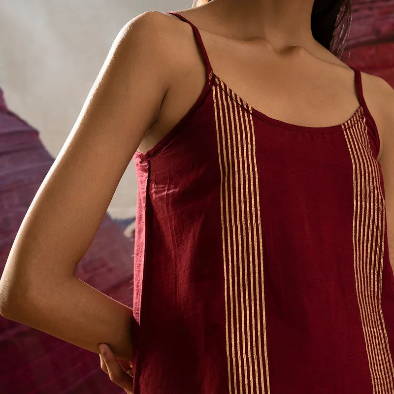 Cotton Slip Dress with Shrug | Maroon & Gold