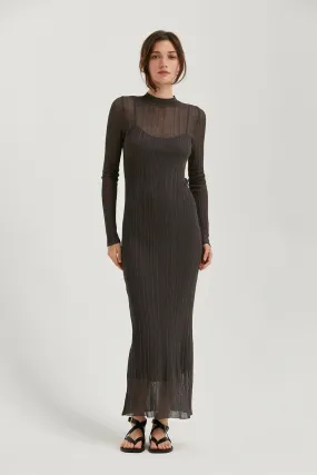 Crescent Amara Mock Neck Maxi Sheer Dress in Black