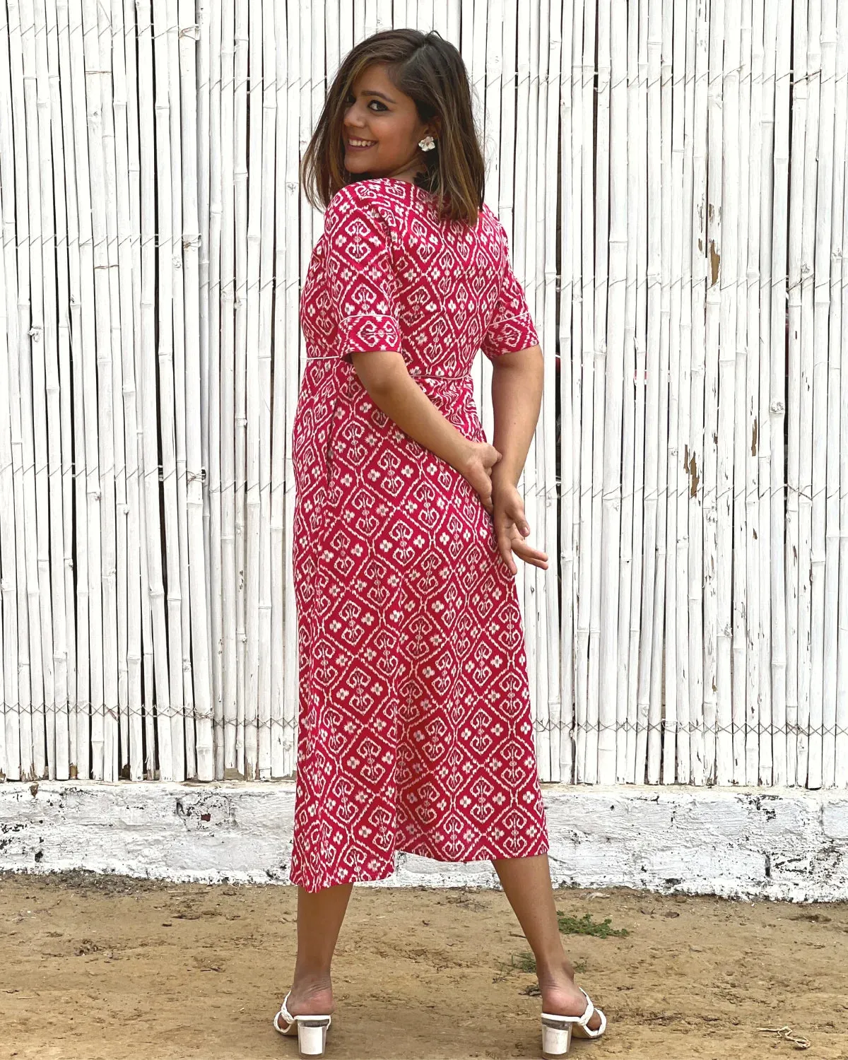 Crimson Jacket Dress in Cotton With Pockets