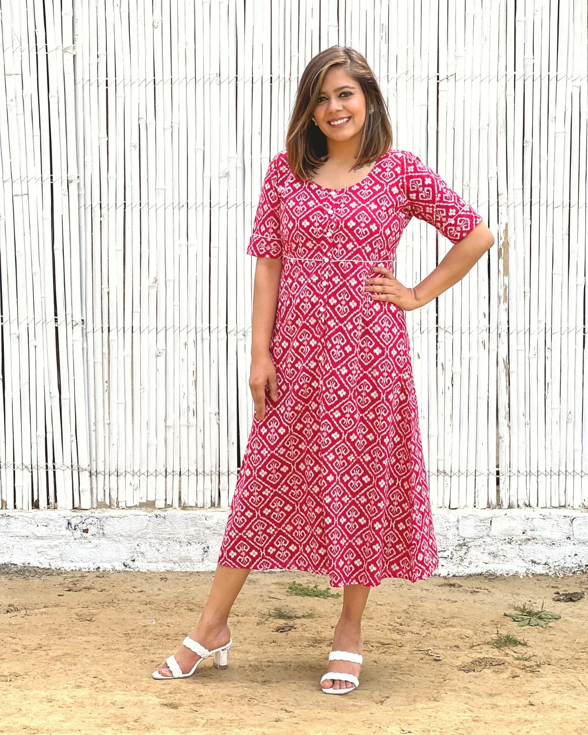 Crimson Jacket Dress in Cotton With Pockets