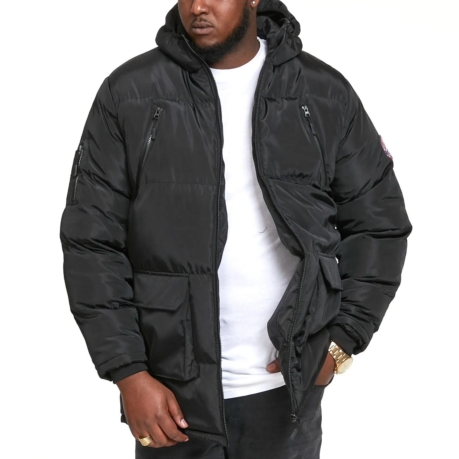 D555 Mens Claydon Big & Tall Hooded Parka Jacket - Black