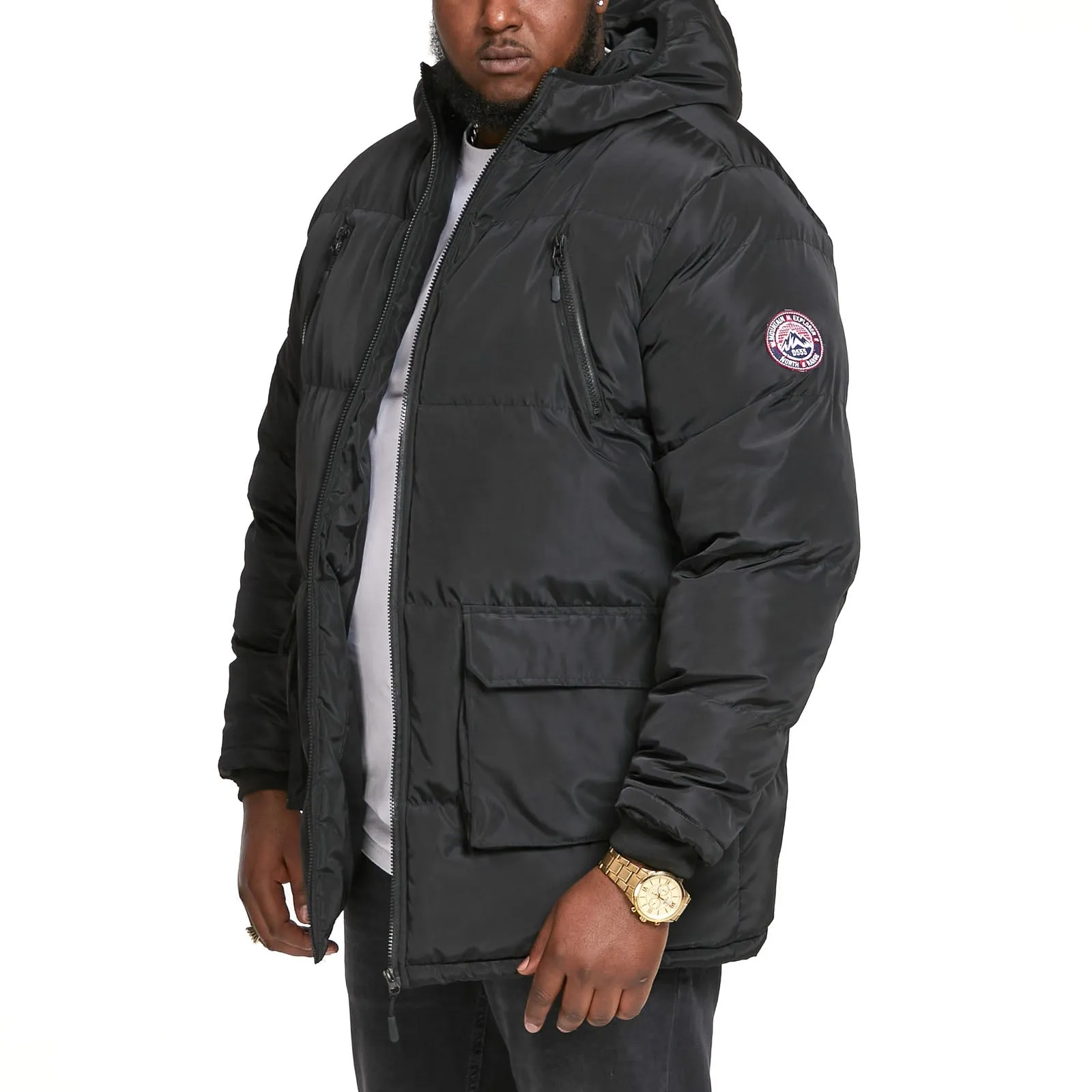 D555 Mens Claydon Big & Tall Hooded Parka Jacket - Black