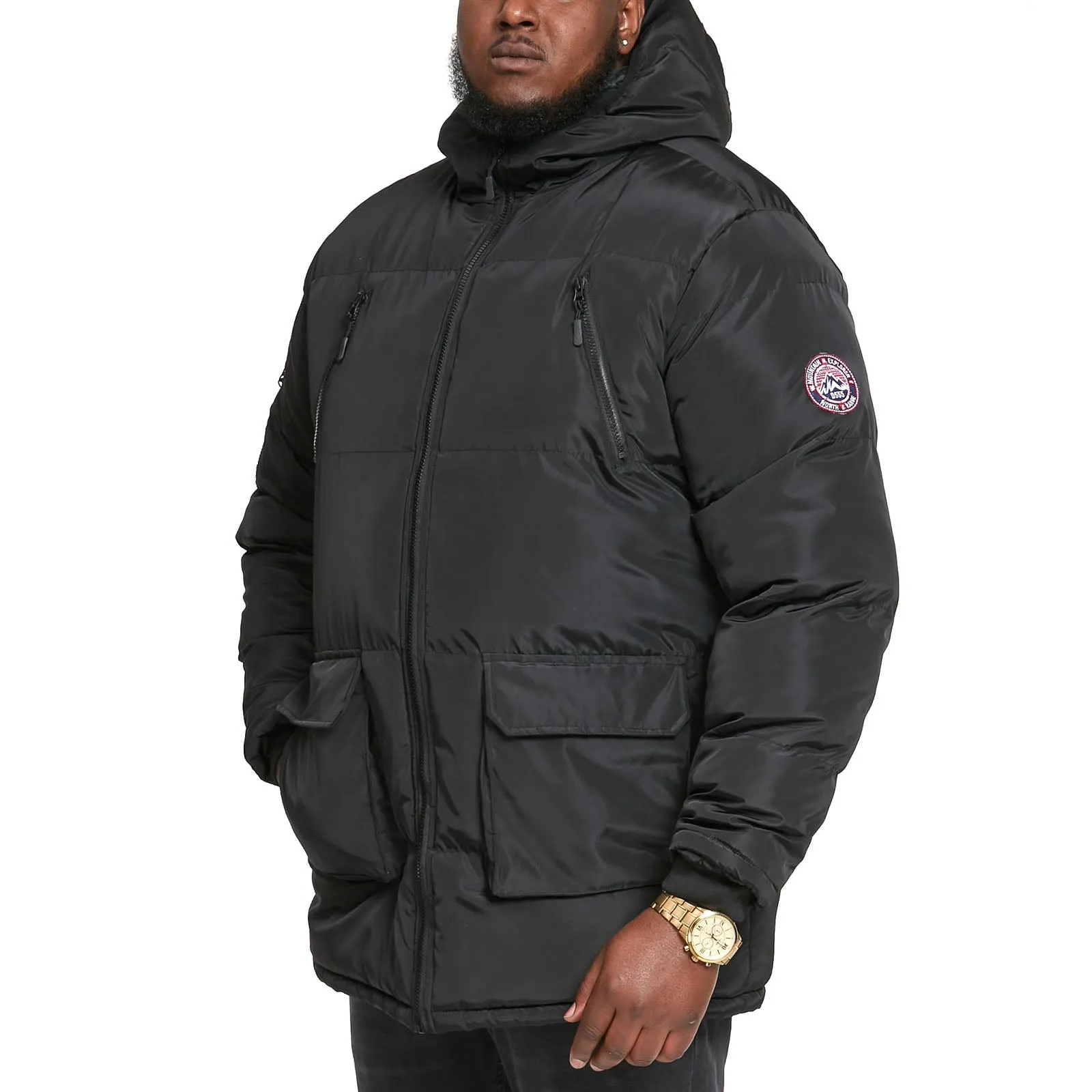 D555 Mens Claydon Big & Tall Hooded Parka Jacket - Black