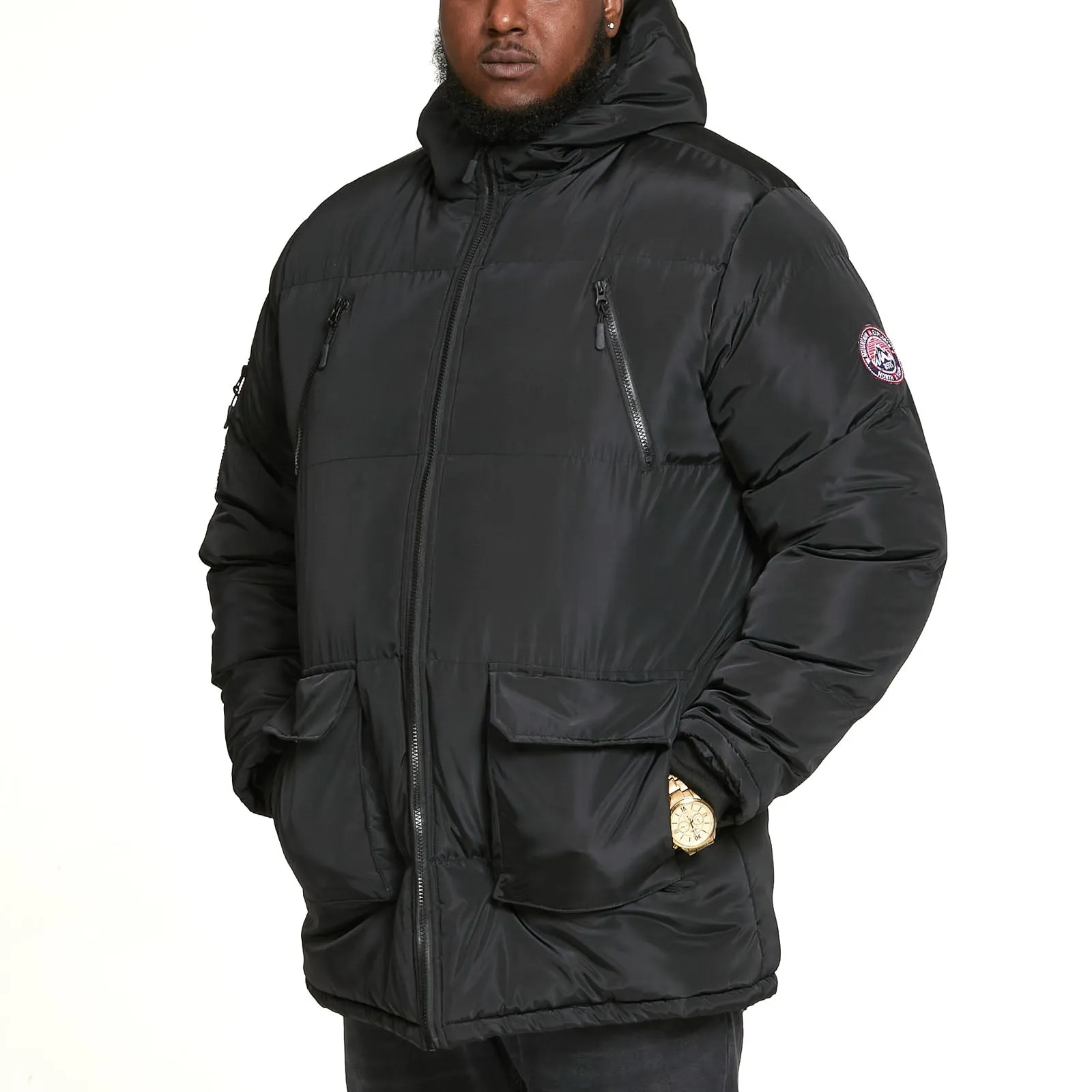 D555 Mens Claydon Big & Tall Hooded Parka Jacket - Black