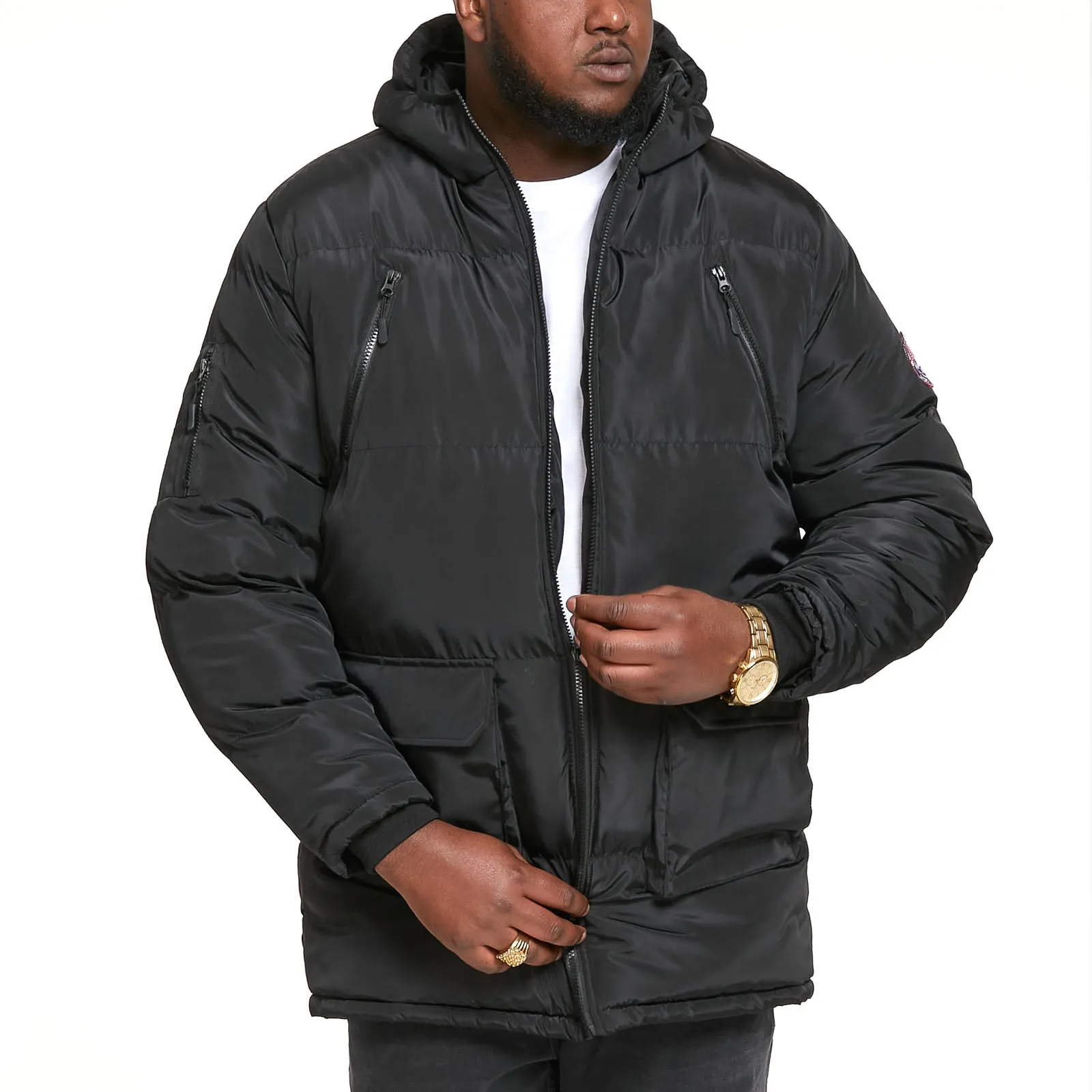 D555 Mens Claydon Big & Tall Hooded Parka Jacket - Black