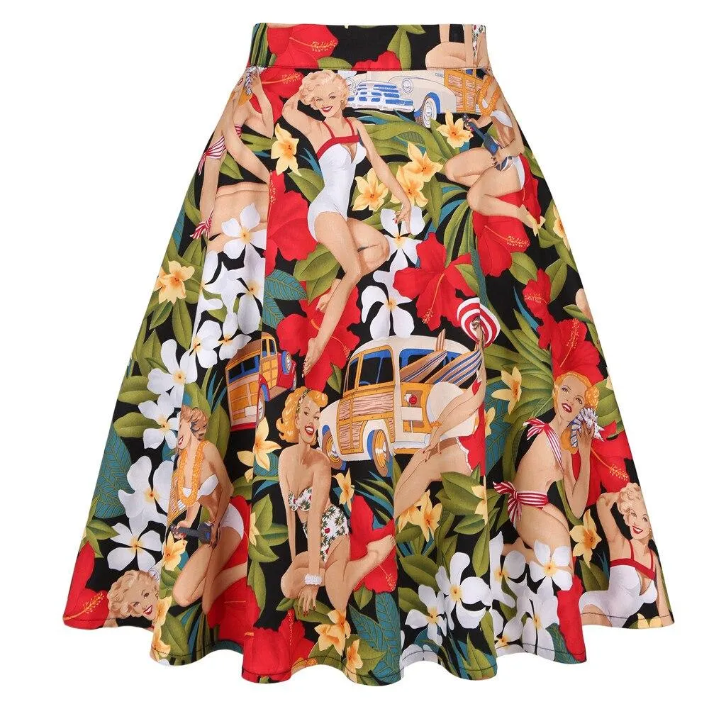 Daily Casual Cotton Midi Skirt Women Retro Vintage Sundress Spring Summer High Waist Office Korean School Cotton A-line Skirts