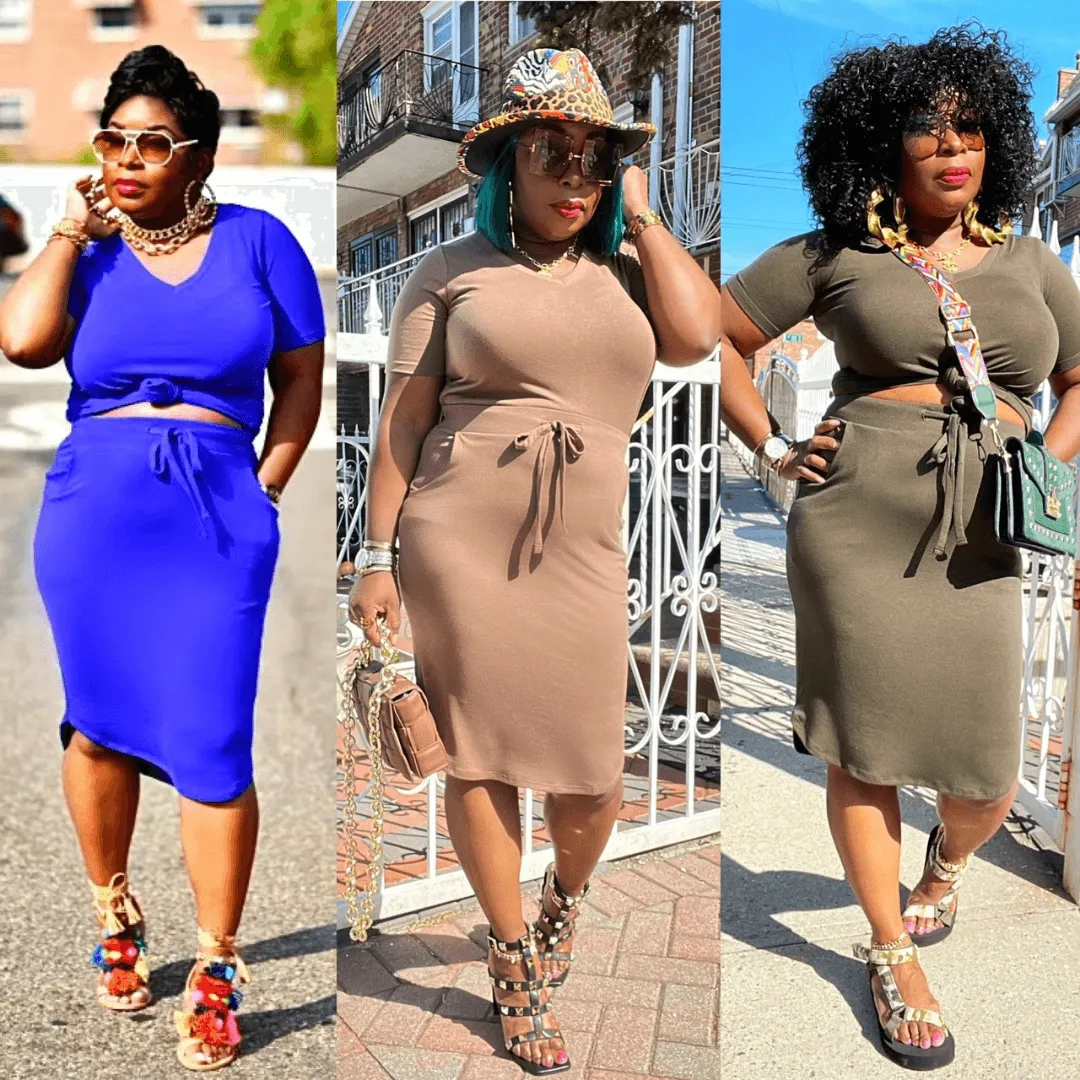 Double R Short Sleeve Solid Skirt Set- (5 Colors)- CURVY AVAILABLE ** 7TH RESTOCK**