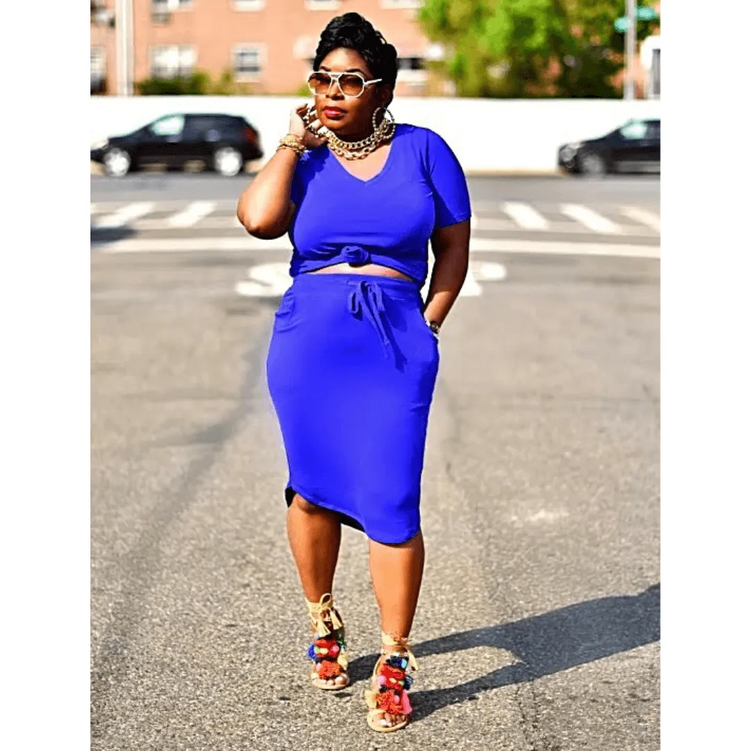 Double R Short Sleeve Solid Skirt Set- (5 Colors)- CURVY AVAILABLE ** 7TH RESTOCK**