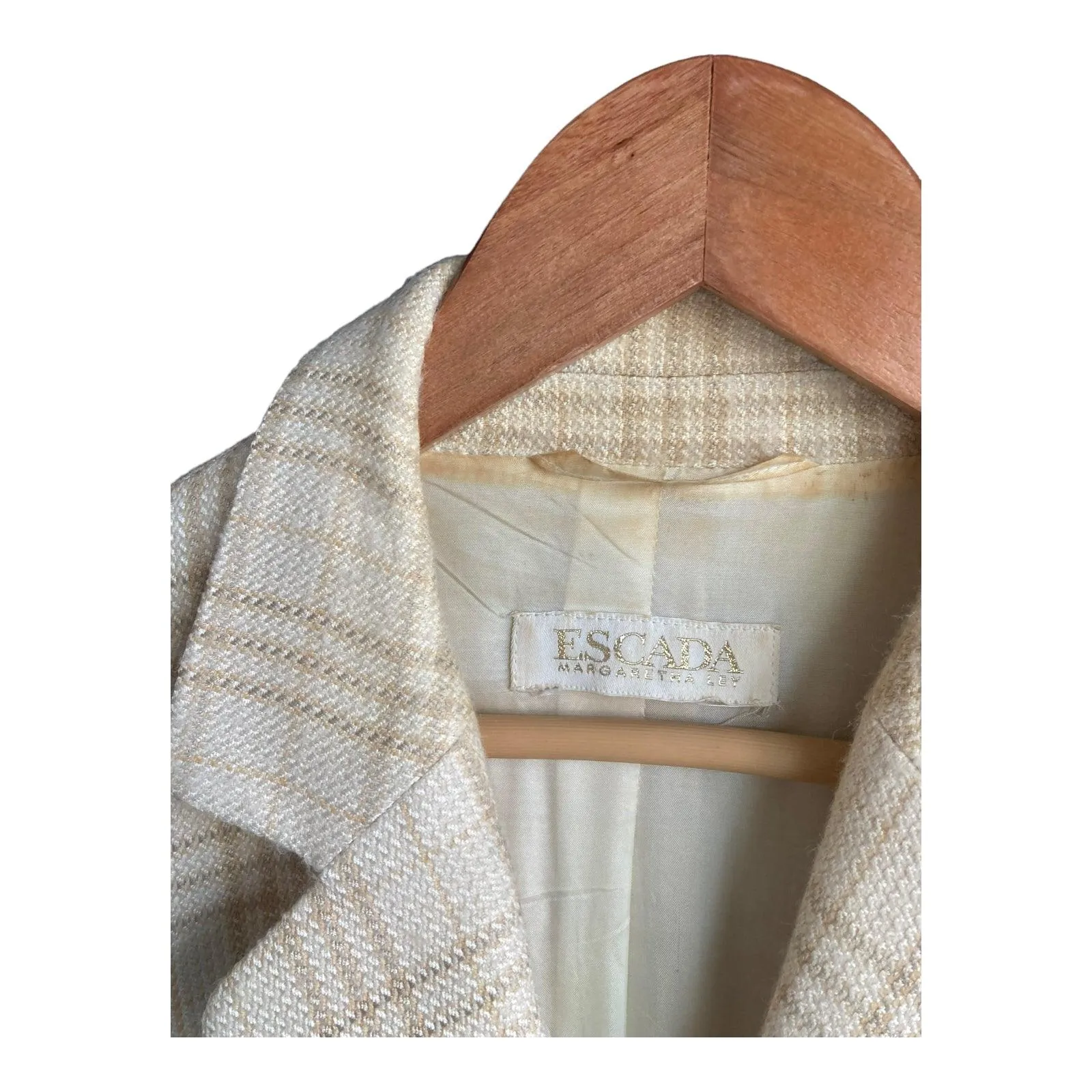 Escada Wool Blend Cream Checked Long Sleeved Jacket UK Size 16