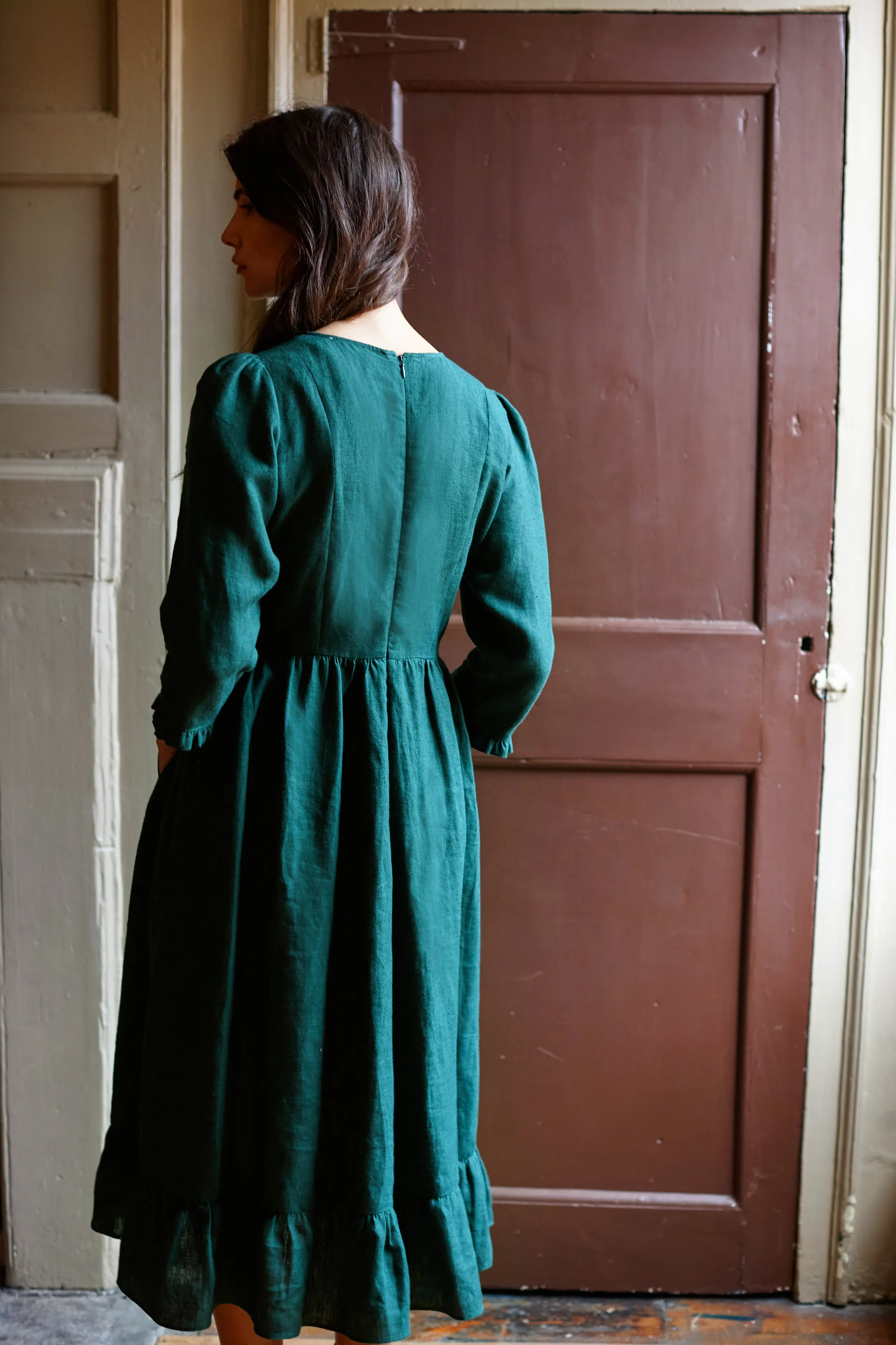 Evergreen Linen Somerset Prairie Dress