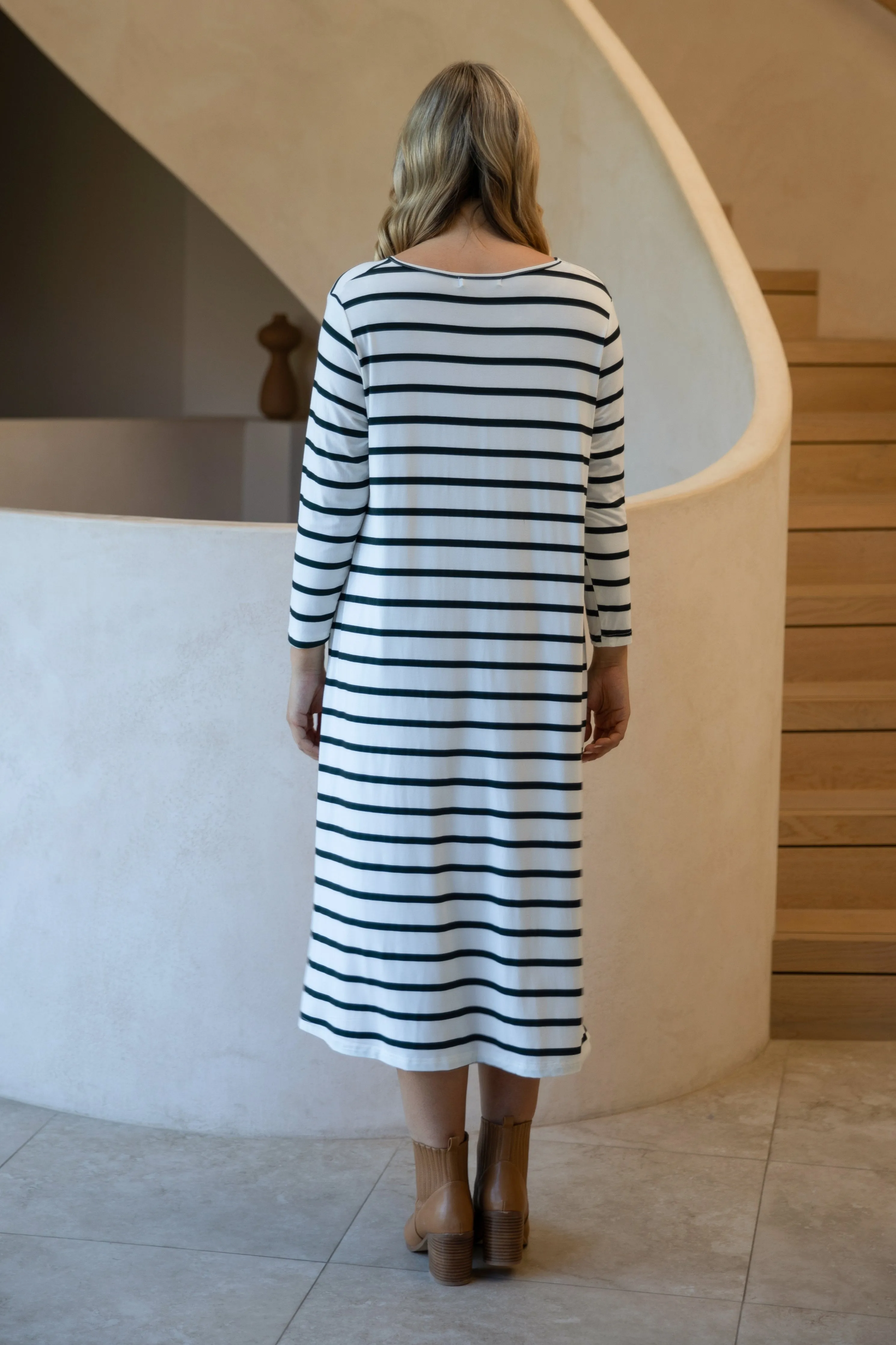 FINAL SALE Long Sleeve T-Shirt Dress in Pistachio Stripe