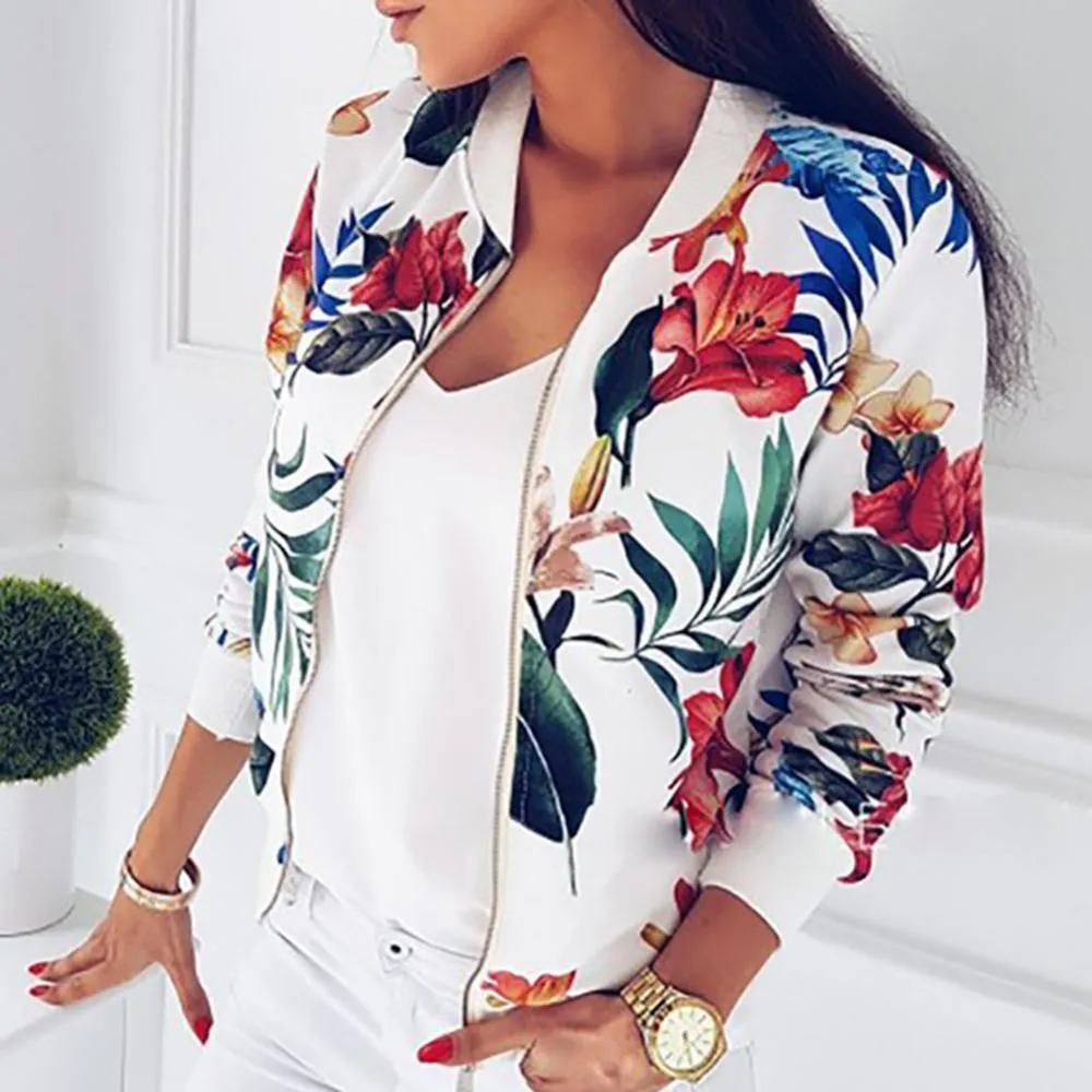 Floral Biker Long Sleeve Zipper Jacket