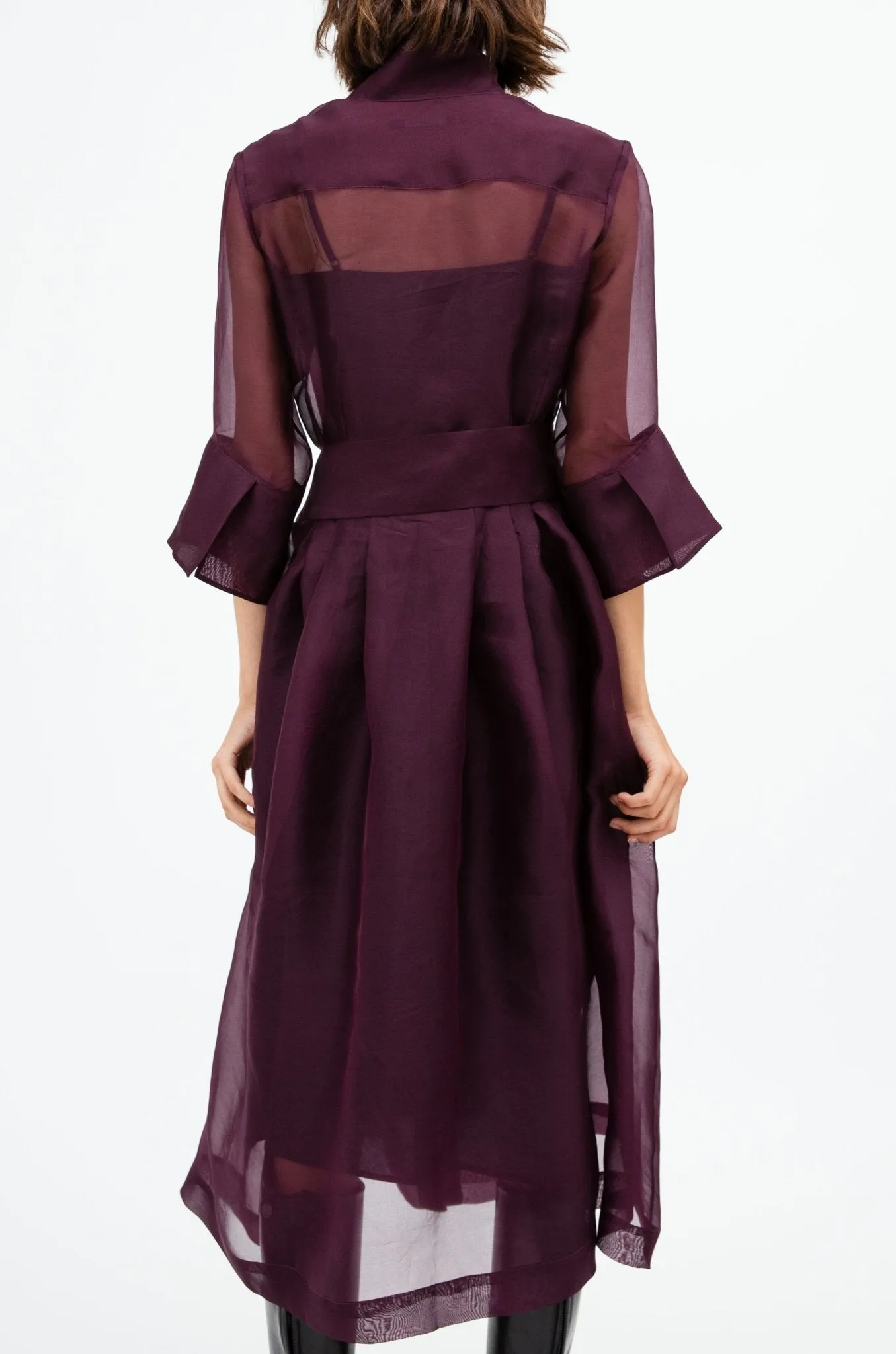 GABRIELLE DRESS IN SILK ORGANZA BORDEAUX