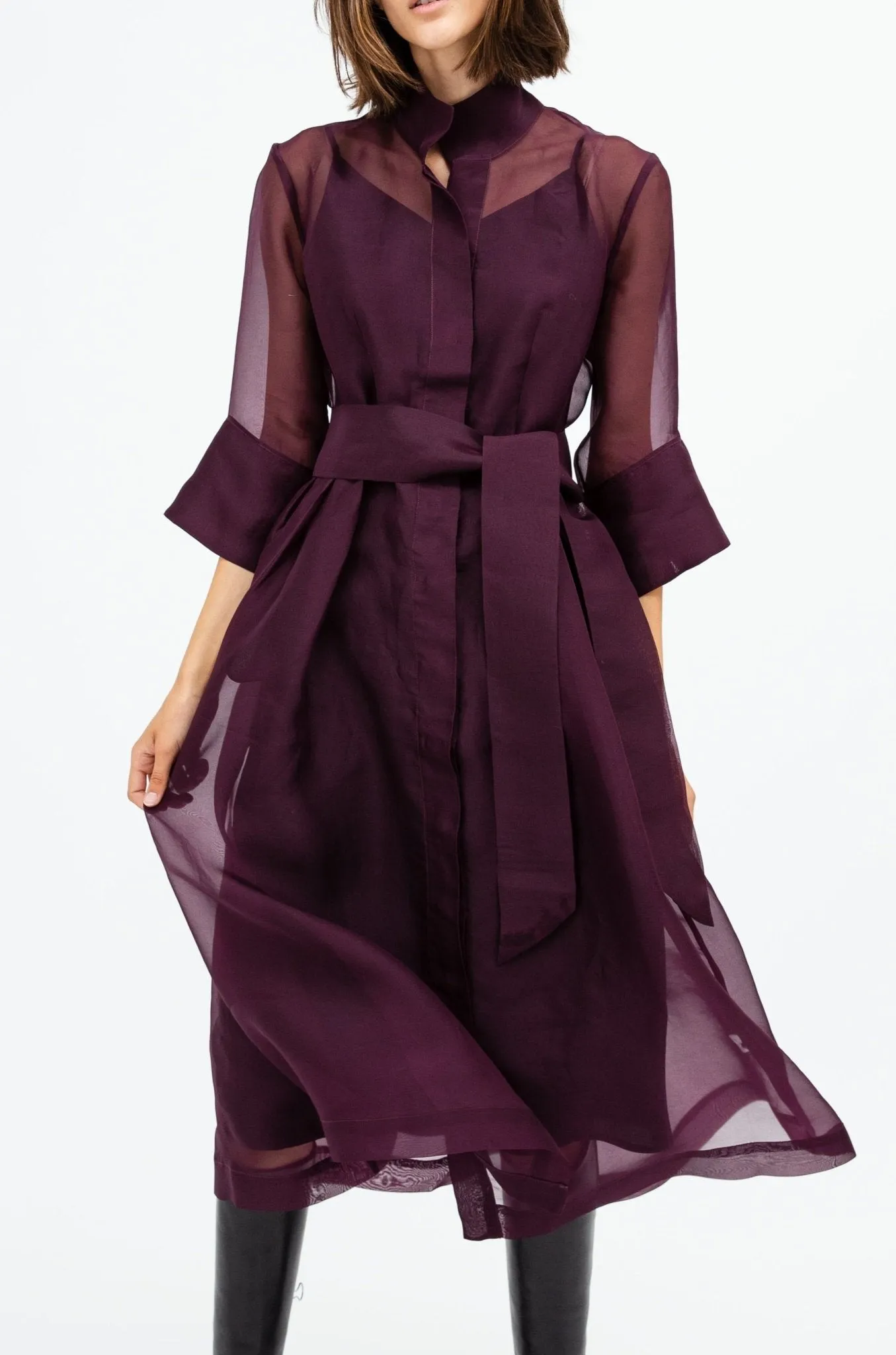 GABRIELLE DRESS IN SILK ORGANZA BORDEAUX