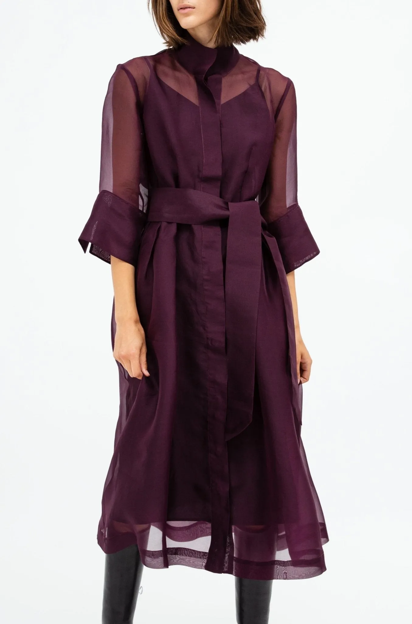 GABRIELLE DRESS IN SILK ORGANZA BORDEAUX